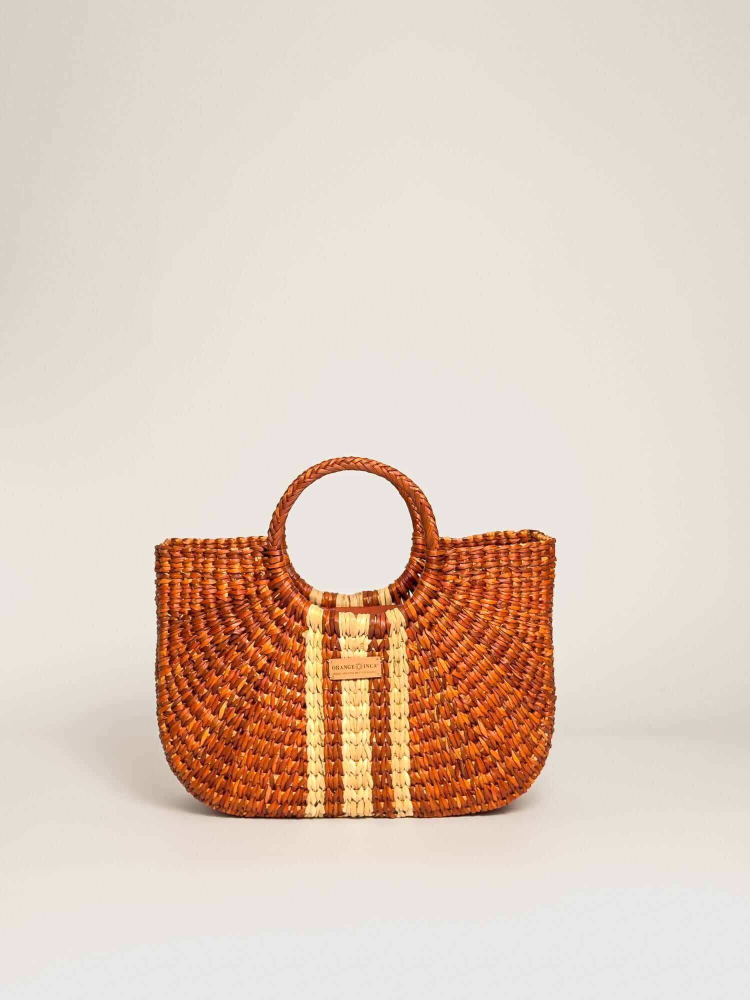 Orange Inca Resort handwoven straw tote - sustainable luxury beach bag |Terracota Striped