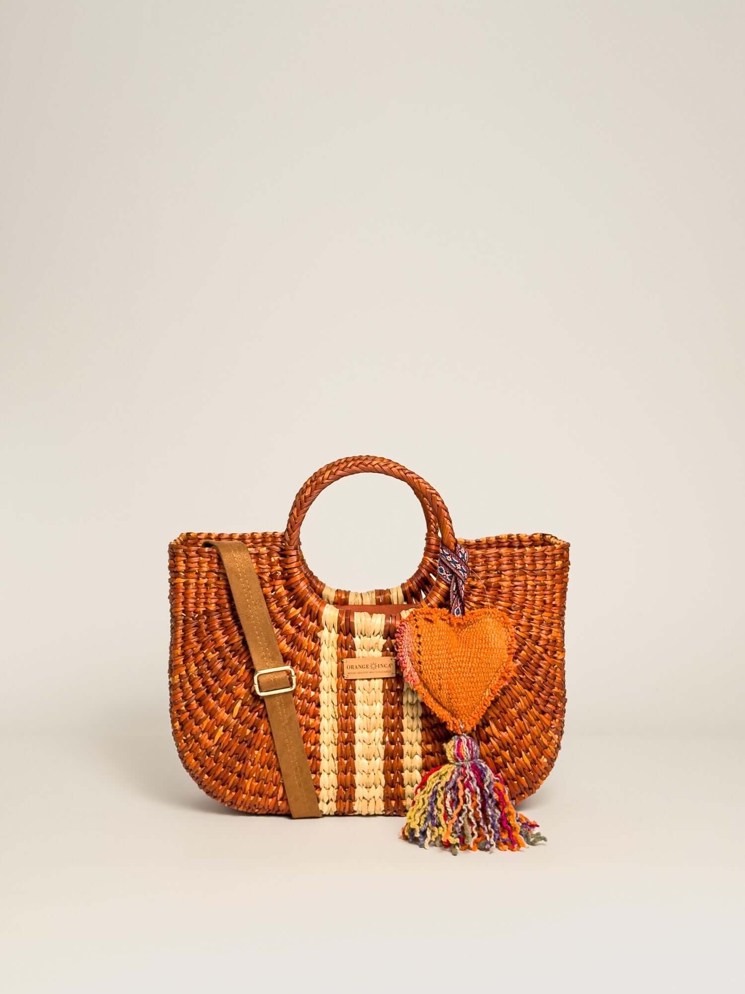 Orange Inca Gran Fiesta handwoven straw tote - sustainable luxury beach bag |Terracota Striped