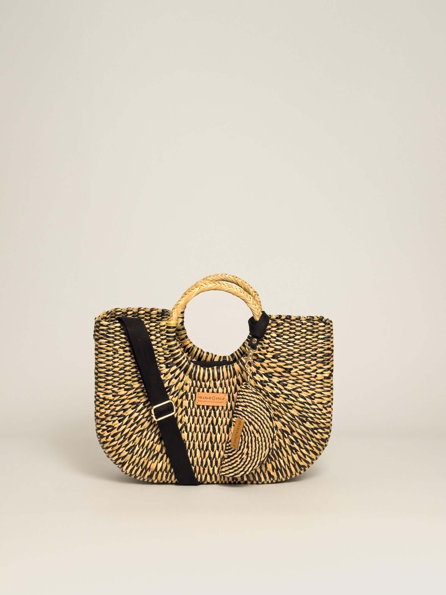 Handcrafted Gran Fiesta junco reed tote - artisanal summer bag | Black Marbled