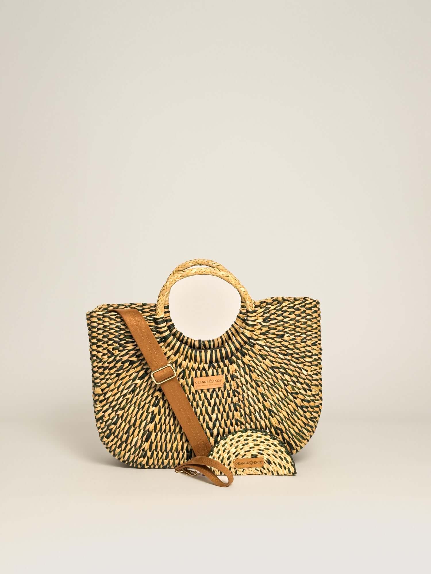 Orange Inca Gran Fiesta handwoven straw tote - sustainable luxury beach bag |Olive Green Marbled