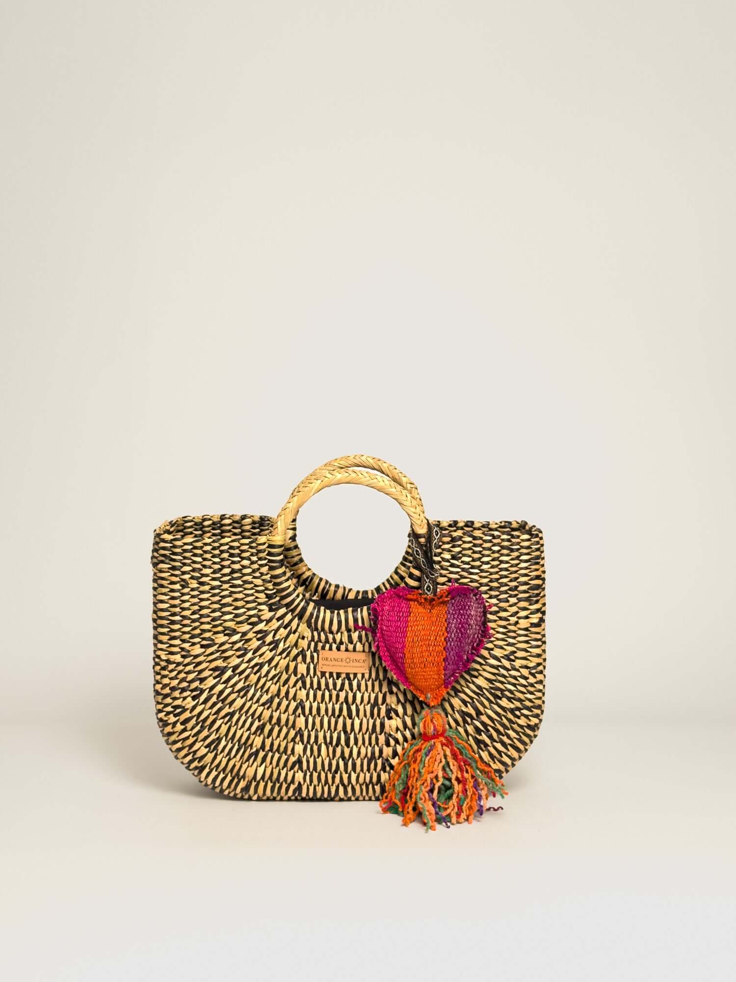 Orange Inca Gran Fiesta luxury straw tote with tassel - bohemian beach bag | Olive Green Marbled