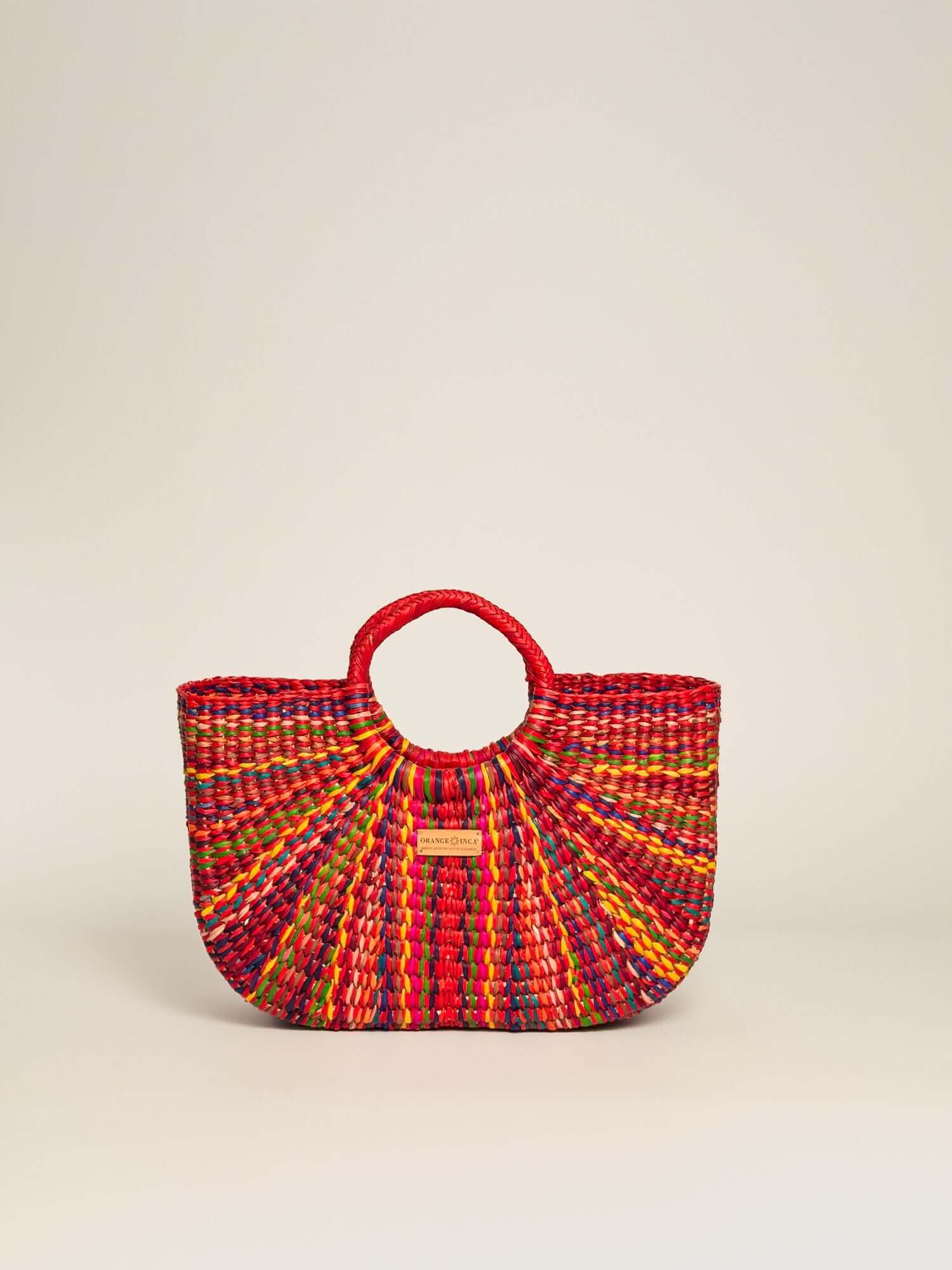Orange Inca Resort handwoven straw tote - sustainable luxury beach bag |Red Marbled