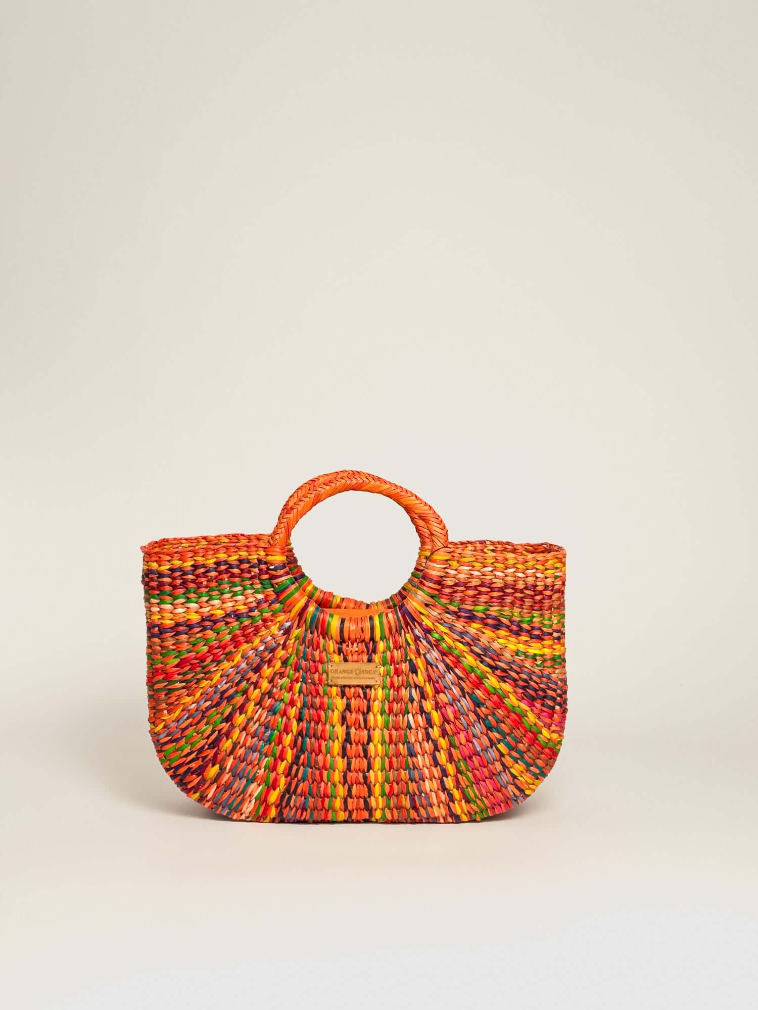 Orange Inca Resort handwoven straw tote - sustainable luxury beach bag |Orange Marbled