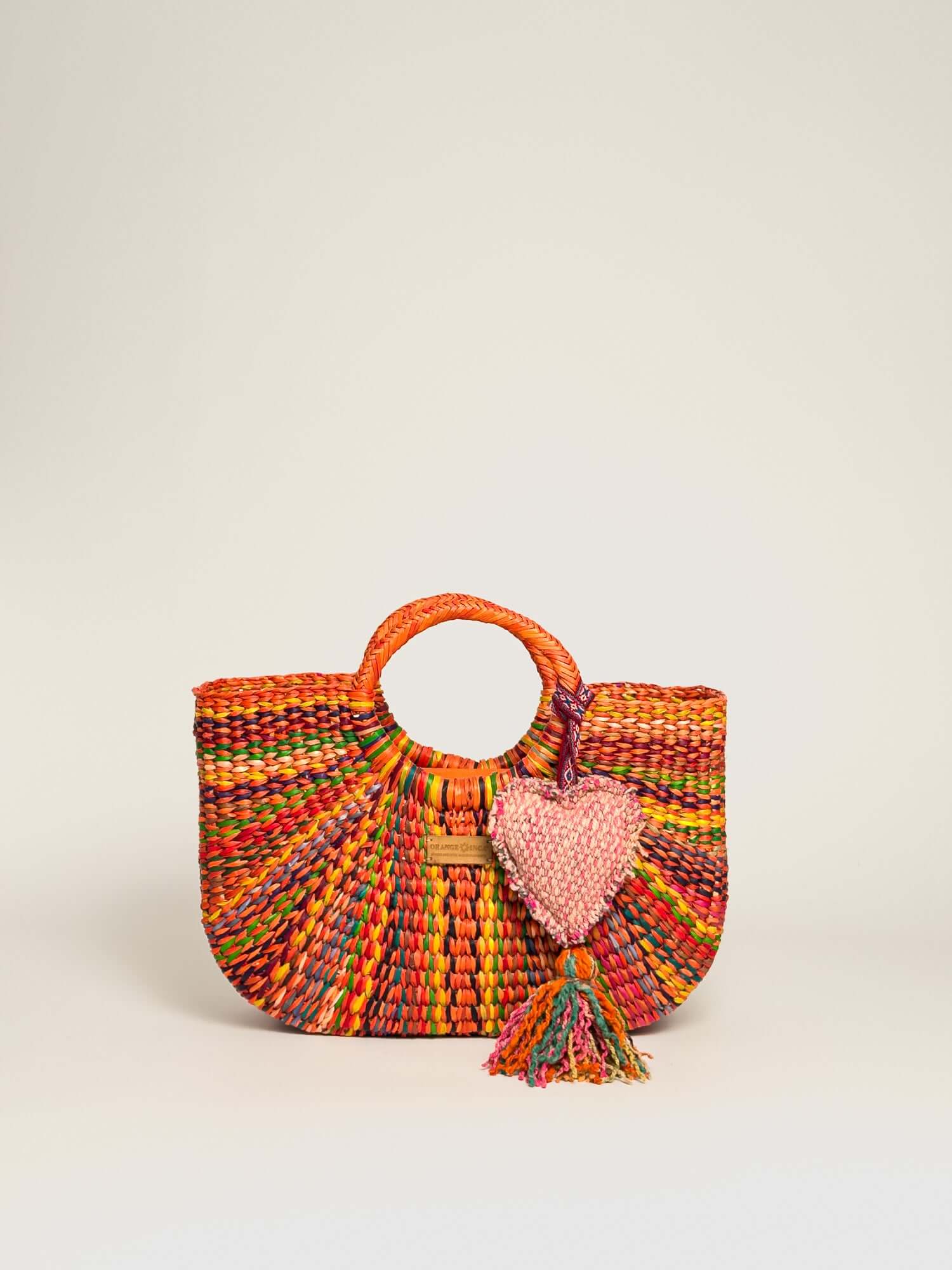 Orange Inca Gran Fiesta handwoven straw tote - sustainable luxury beach bag |Orange Marbled