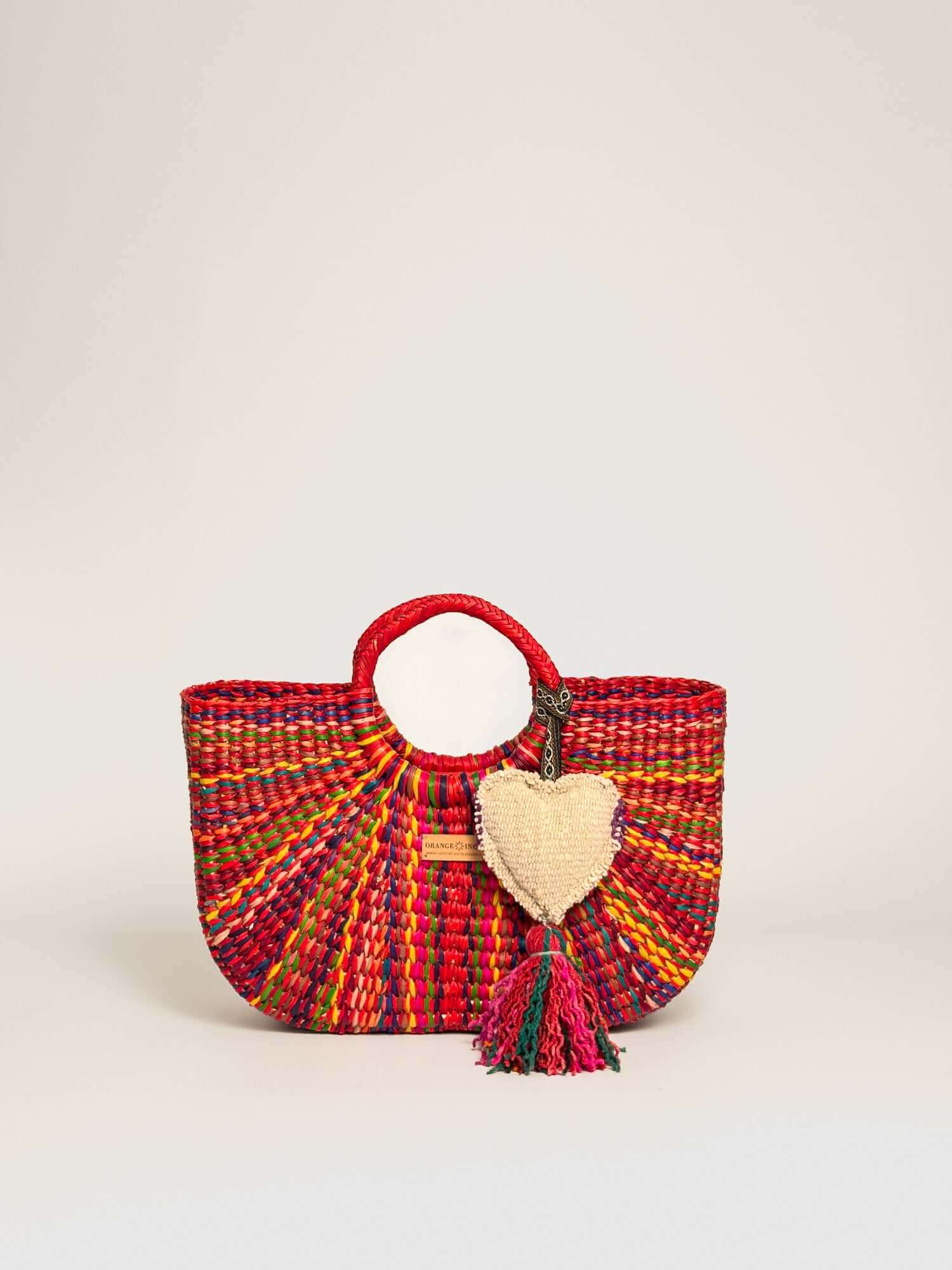 Orange Inca Gran Fiesta handwoven straw tote - sustainable luxury beach bag |Red Marbled