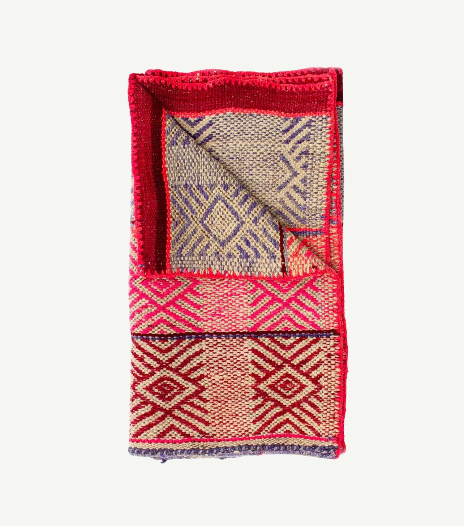 Peruvian frazada No. 13 folded — handwoven sheep wool, washed blue and pink, 156×141cm | Orange Inca