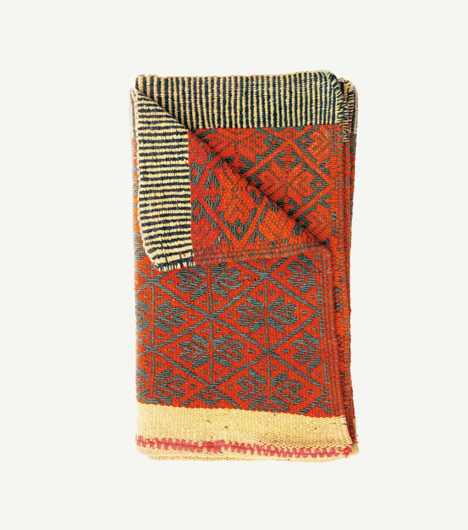 Folded view of handwoven Peruvian throw no 16 showing thickness and pattern layering