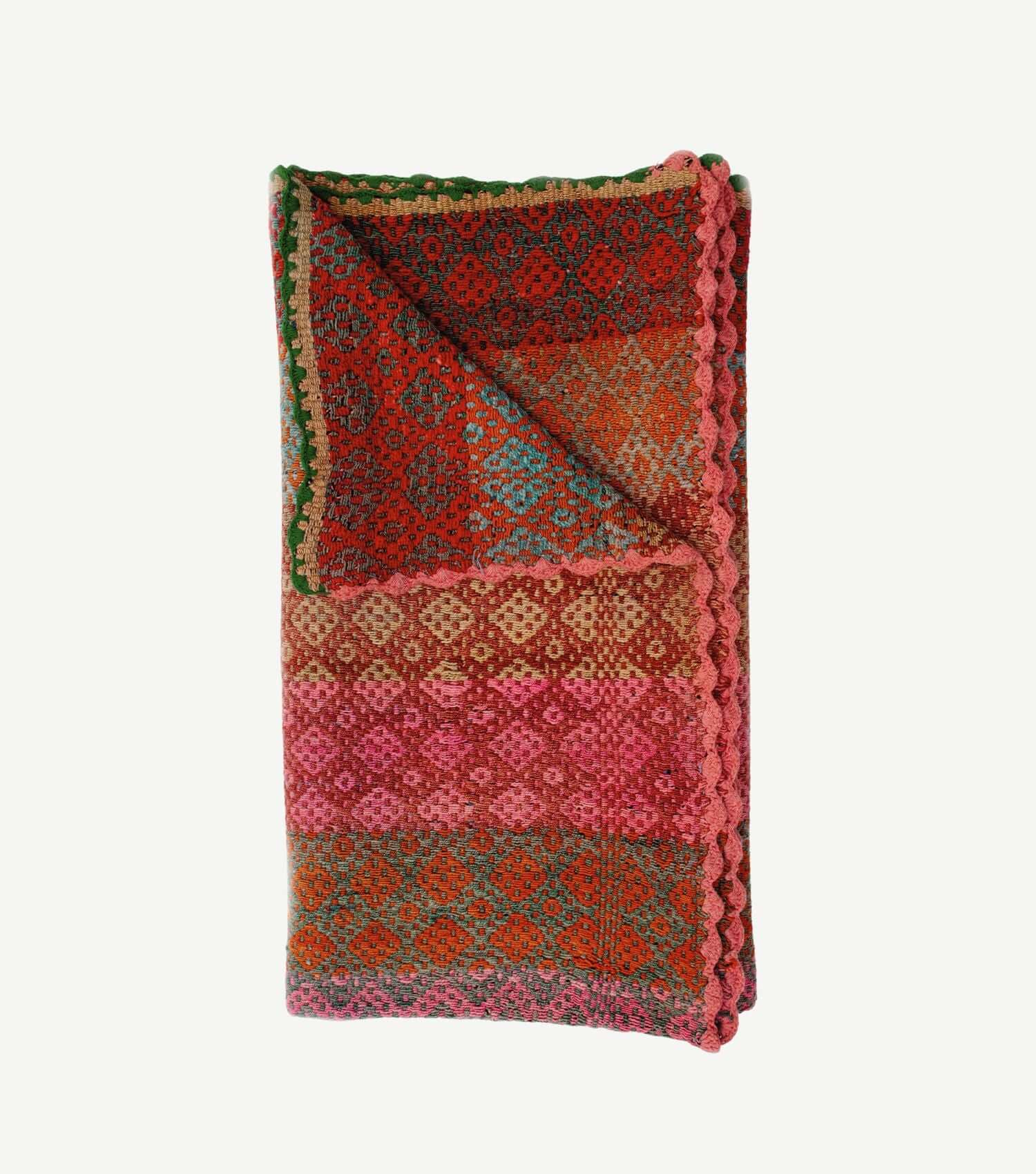 Folded view of handwoven Peruvian throw no 17 showing thickness and pattern layering
