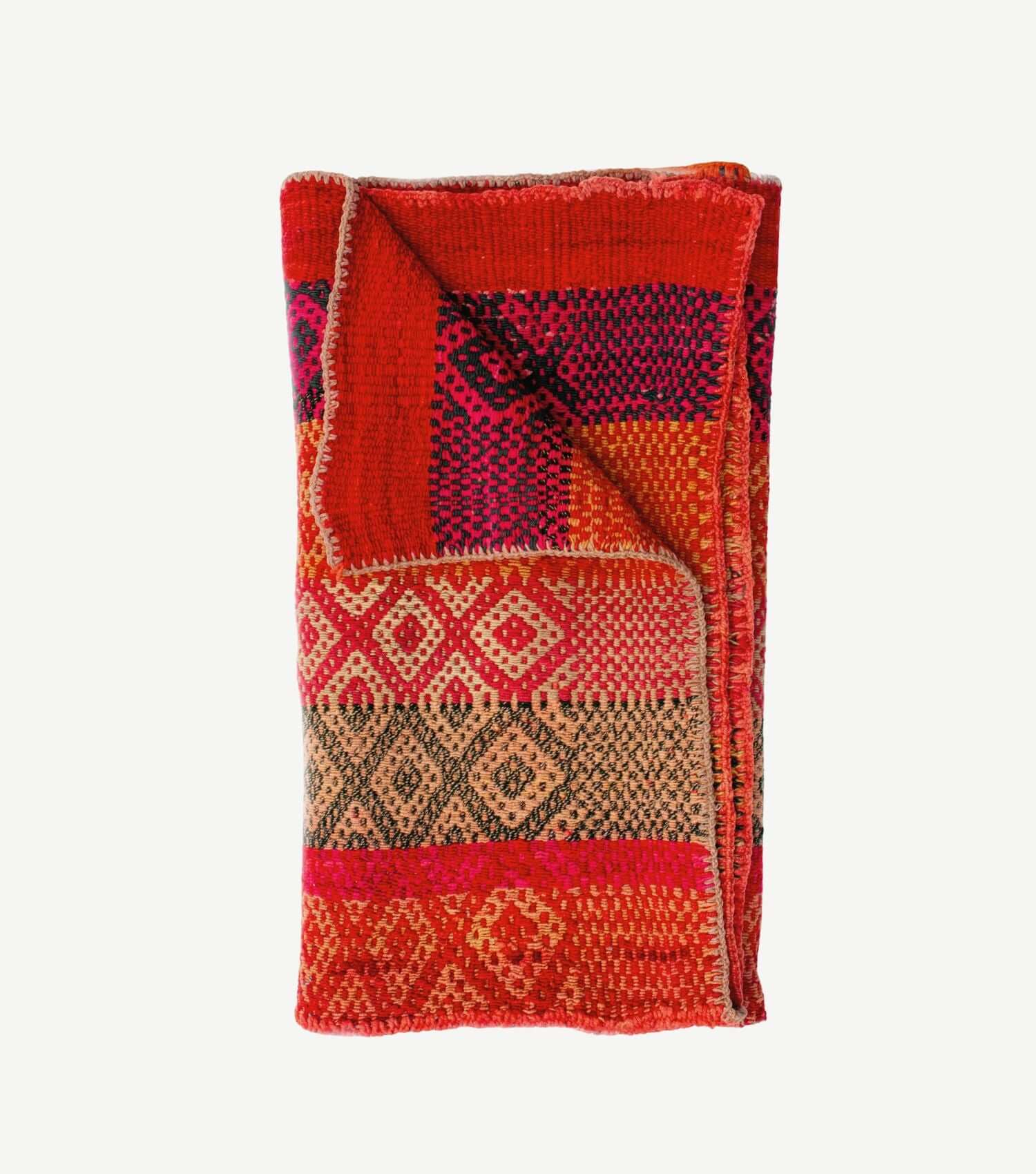 Folded view of handwoven Peruvian throw no 3 showing thickness and pattern layering