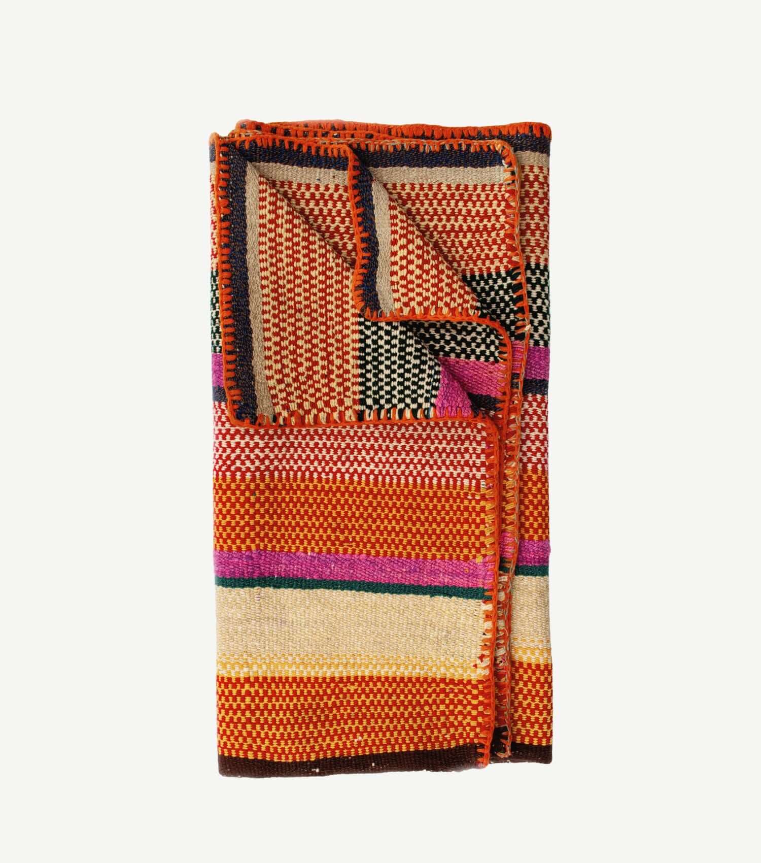 Folded view of handwoven Peruvian throw no 6 showing thickness and pattern layering