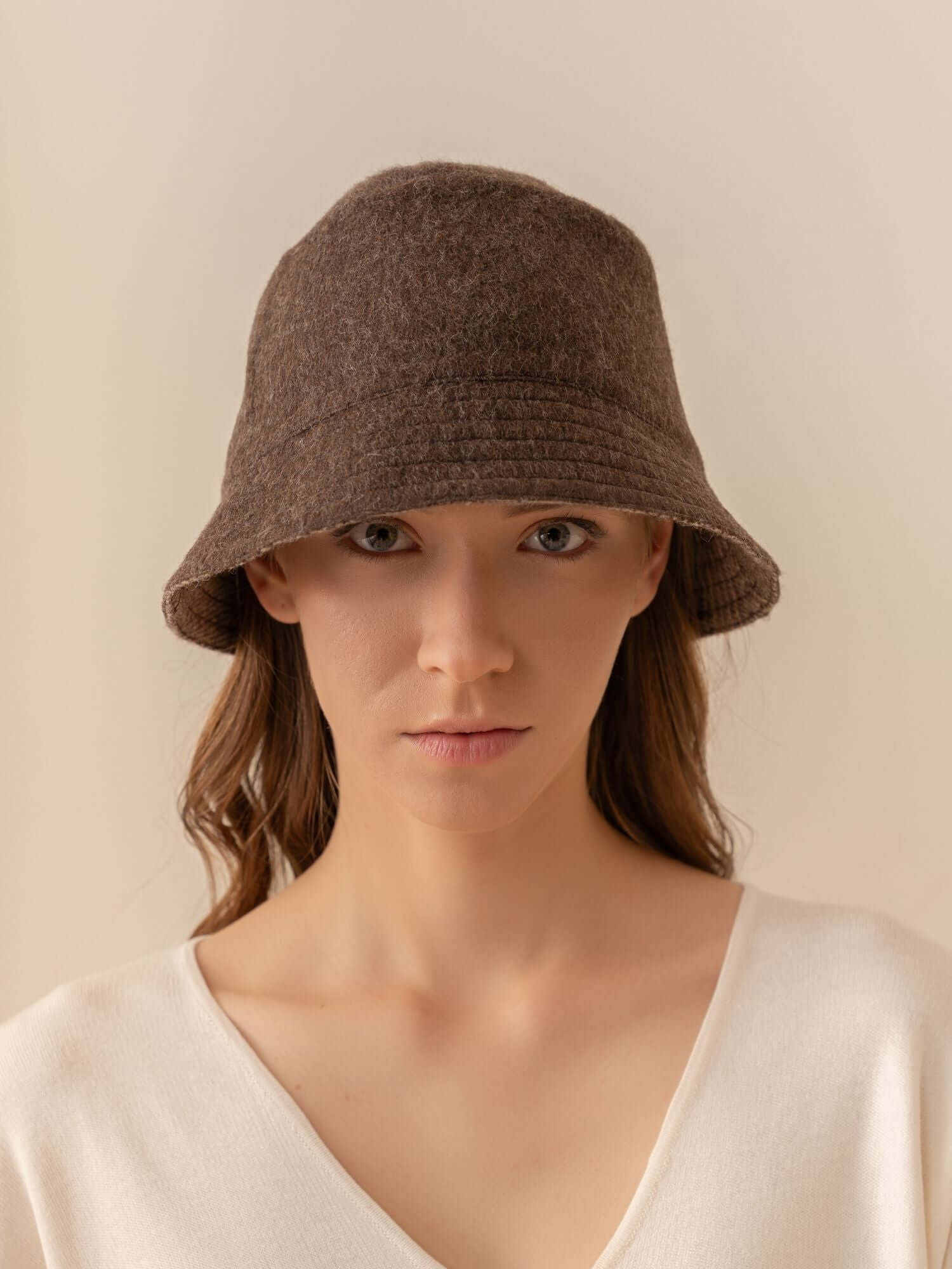 Reversible Baby Alpaca Bucket Hat - Pied de Poule Brown and Beige / Brown