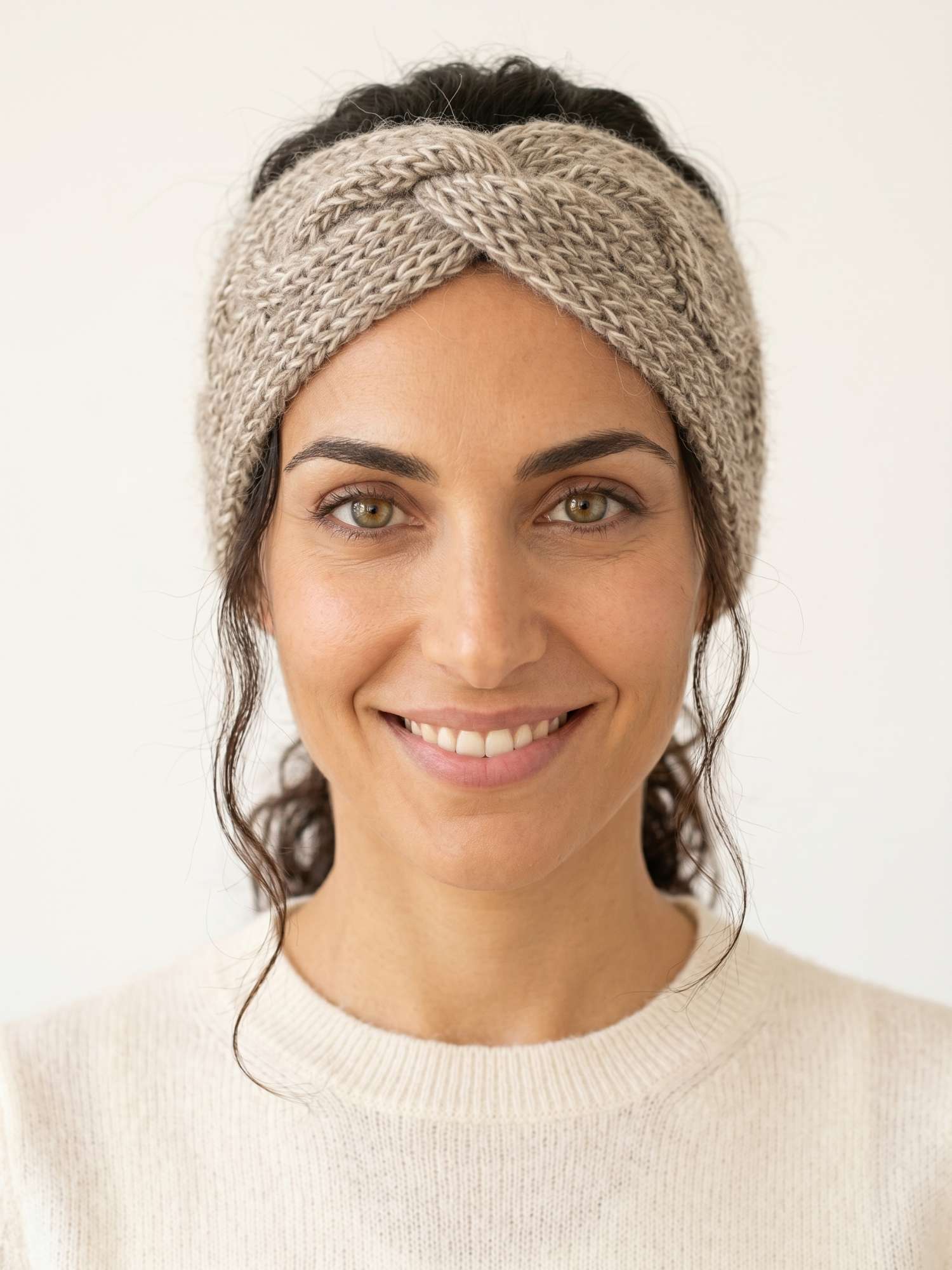 Alpaca Braided Headband - Marbled Beige & Ivory