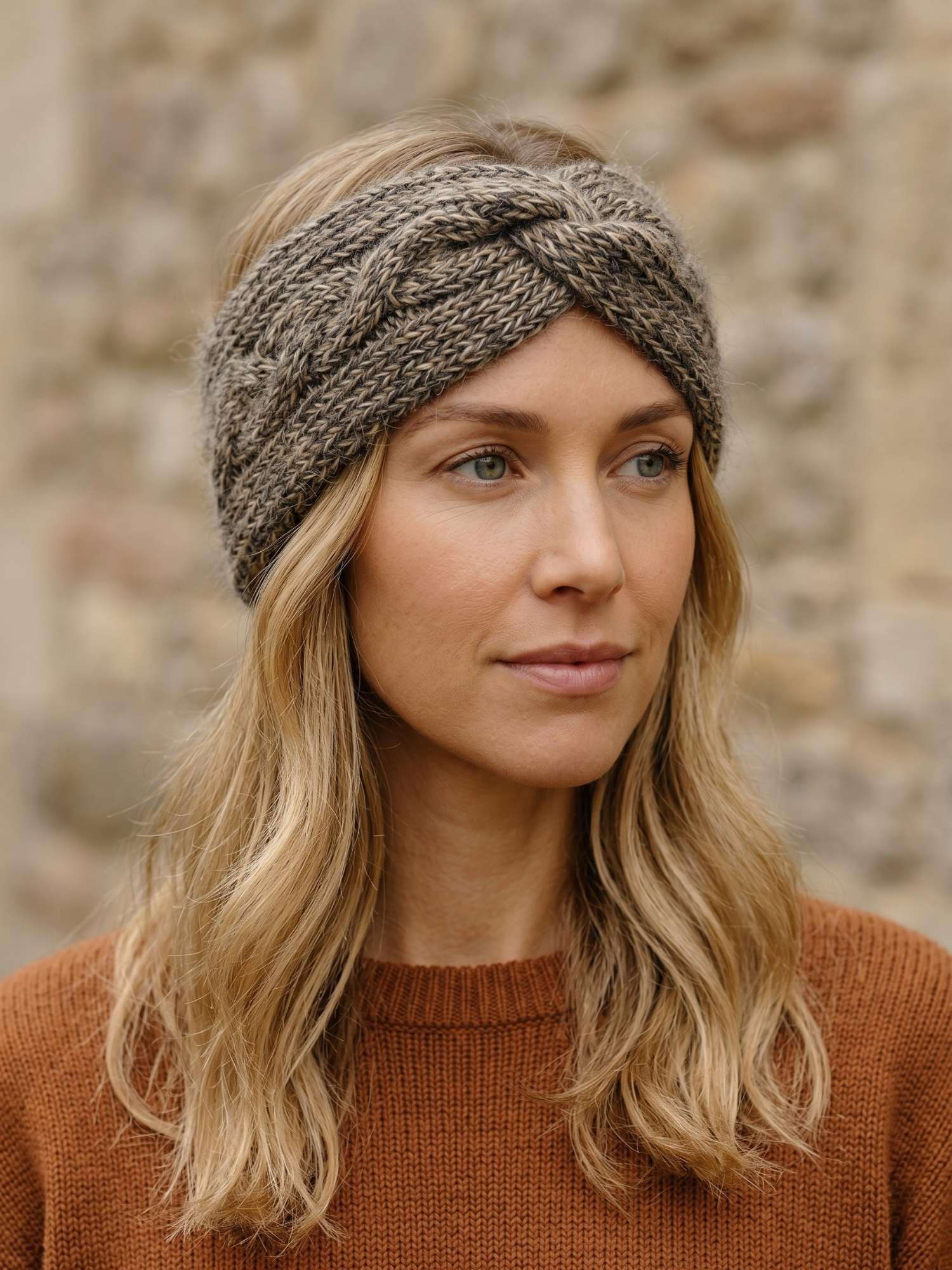 Alpaca Braided Headband - Marbled Charcoal & Gold