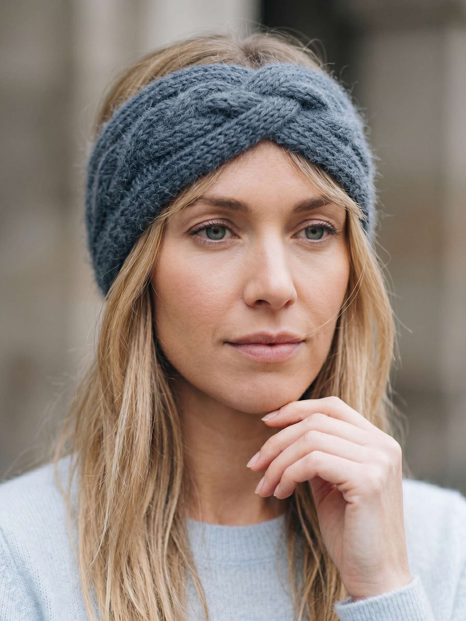 Alpaca Braided Headband - Steel Blue