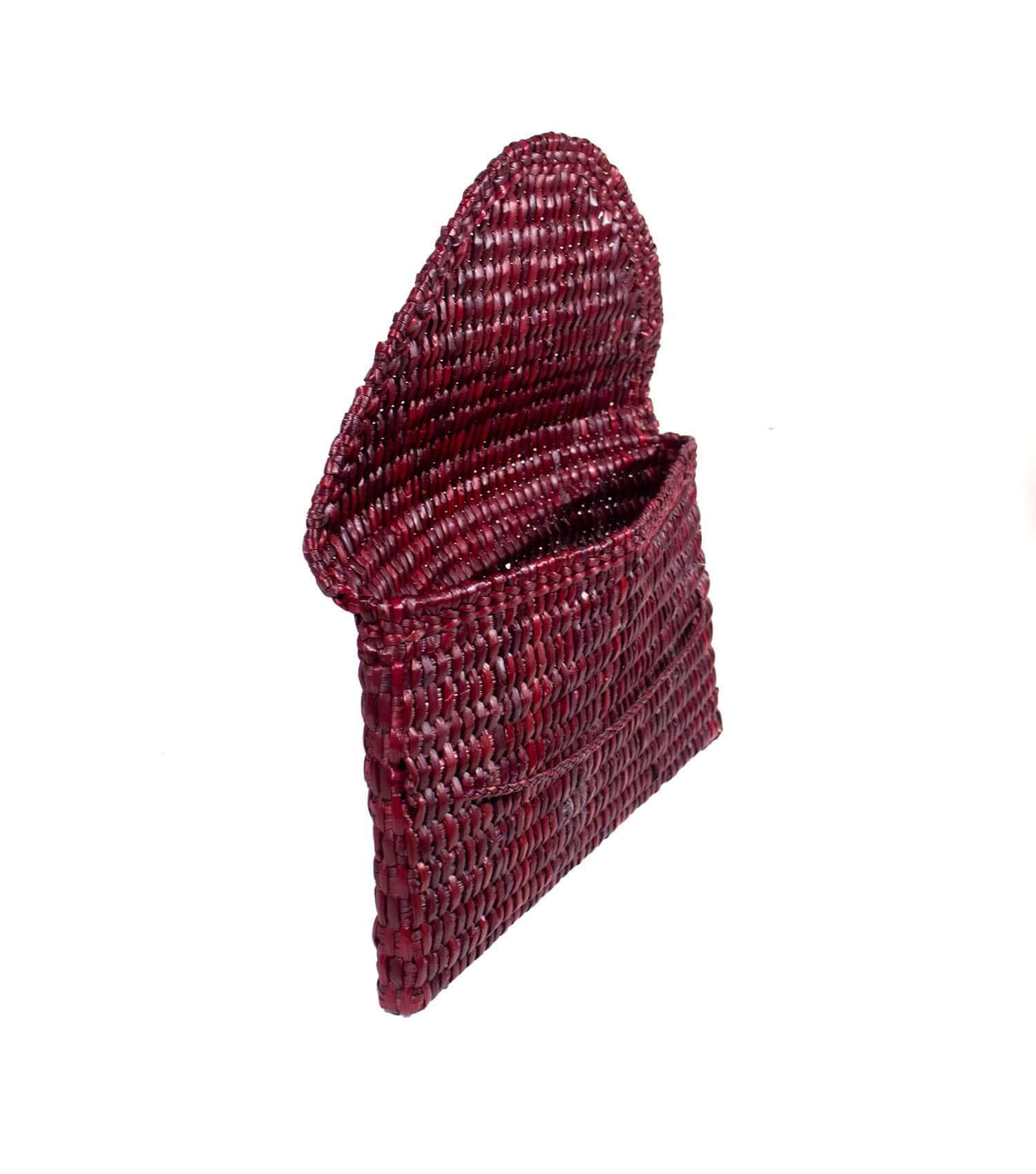 Side view Lima envelope clutch - sustainable designer bag | Burgundy