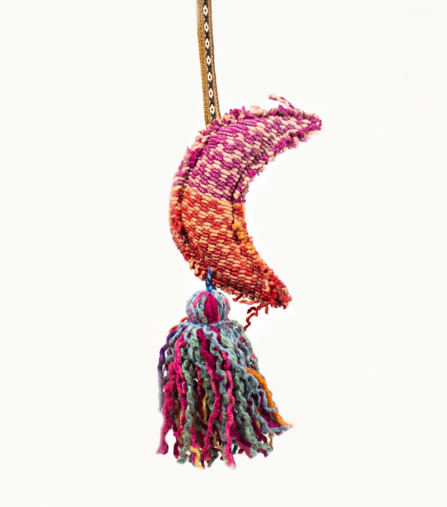 Decorative half-moon wool tassel – large, handmade in Peru from frazada wool | Orange Inca