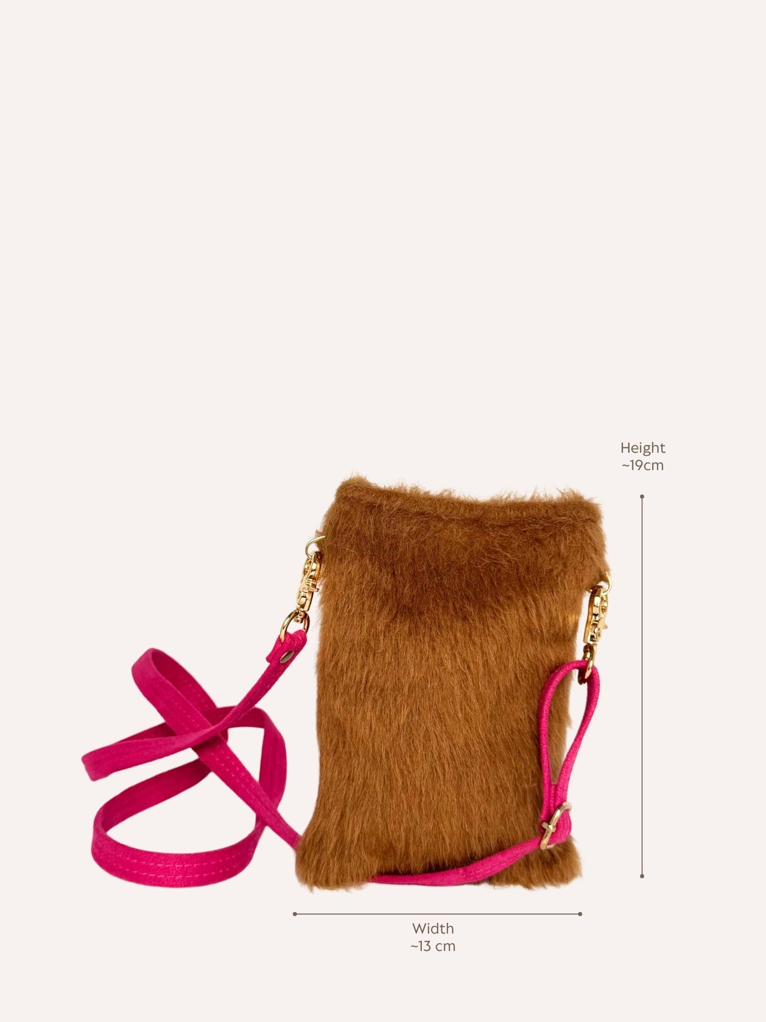 Alpaca fur mini crossbody bag showing width and height measurements
