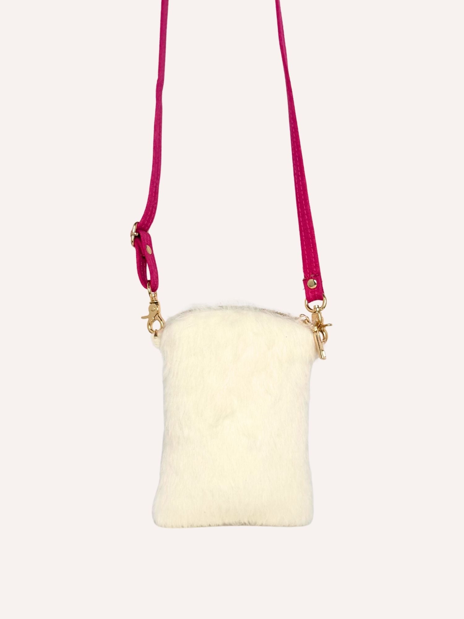 Sample - Alpaca Fur Mobile Phone Mini Crossbody Bag - White