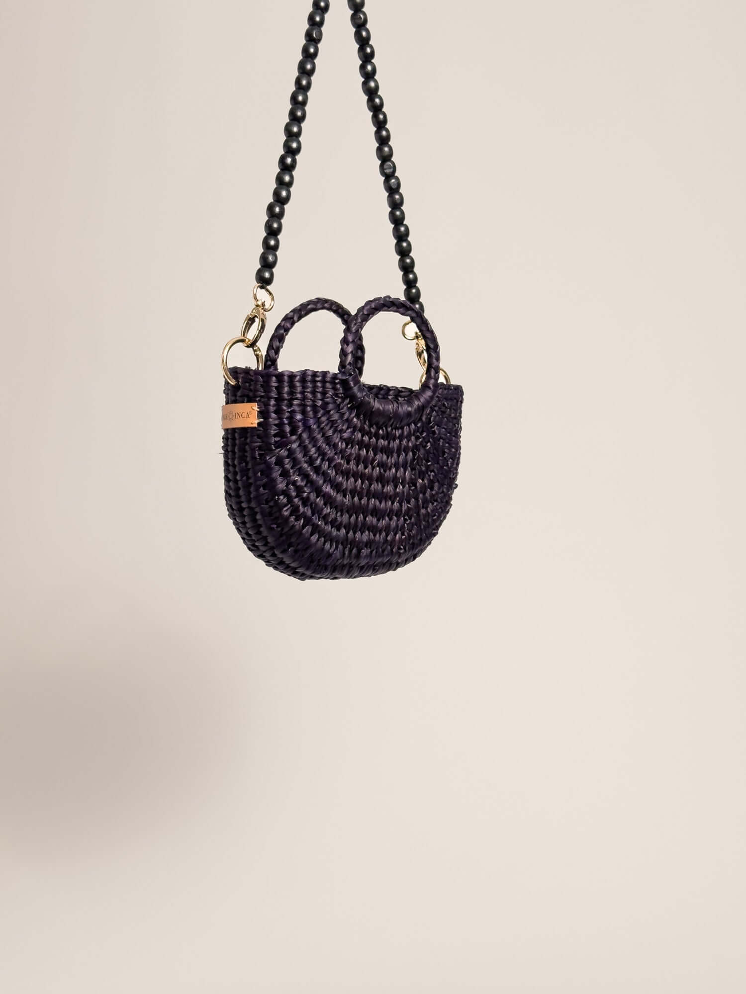 Designer mini crossbody with wooden beads strap | Black