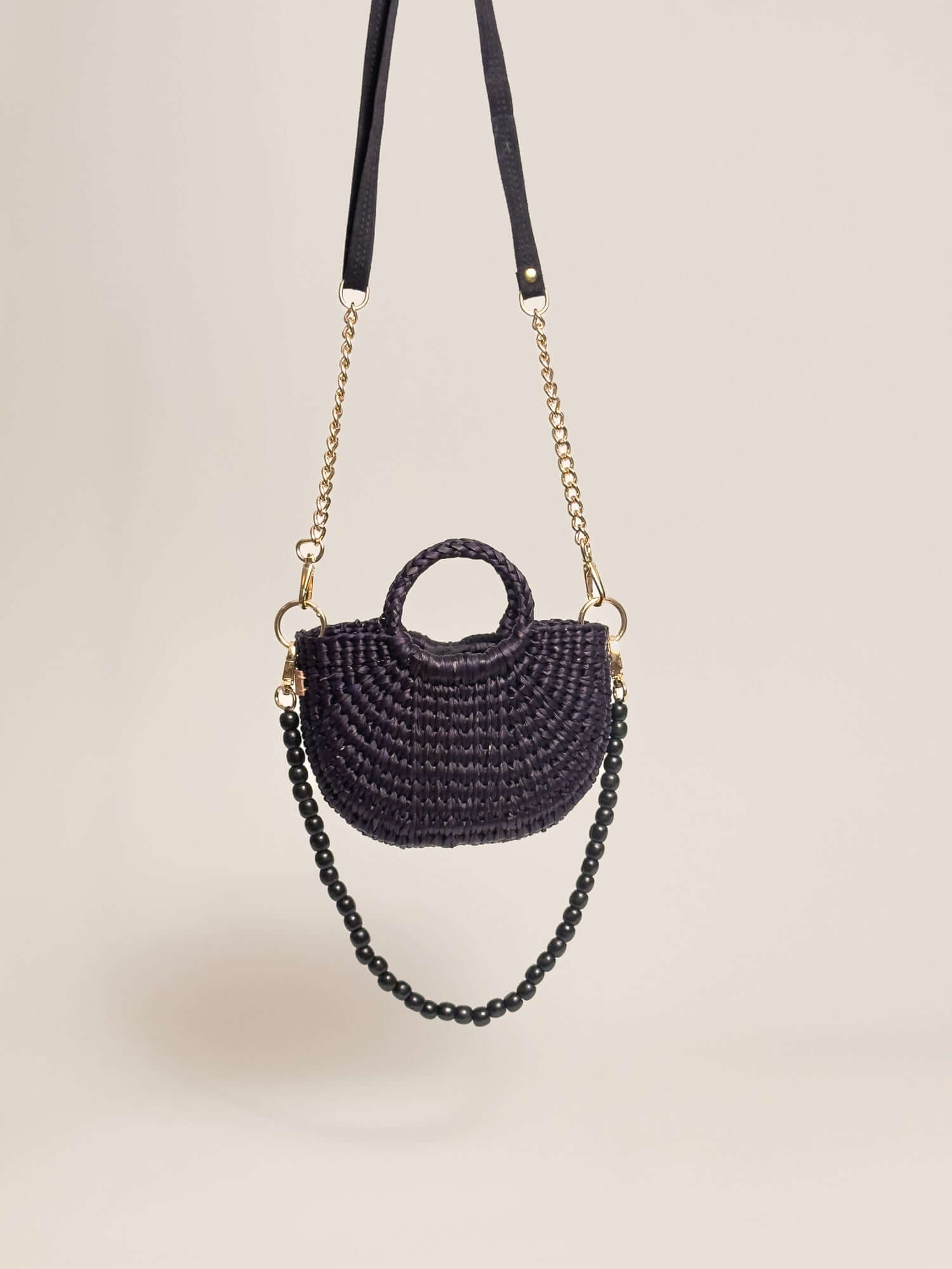 Handwoven straw crossbody bag w removable straps | Black