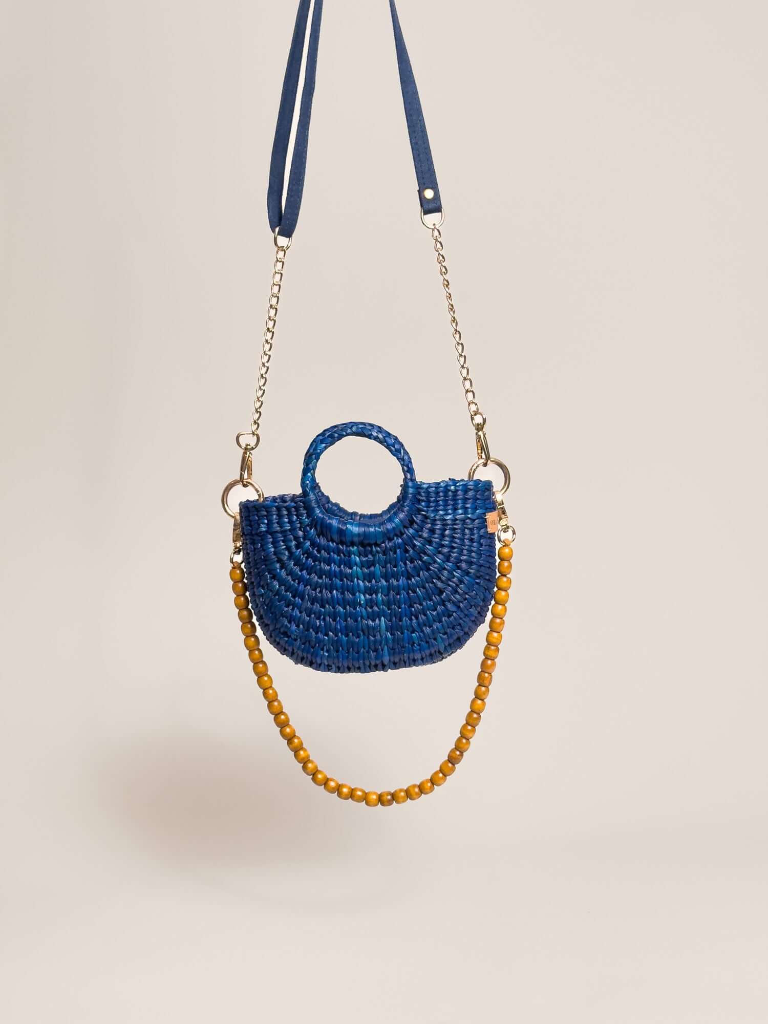 Handwoven straw crossbody bag w removable straps | Blue