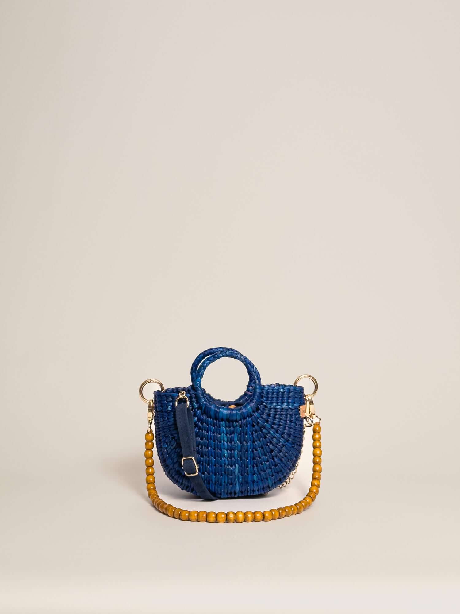 Designer straw crossbody bag by Orange Inca - summer mini purse | Blue