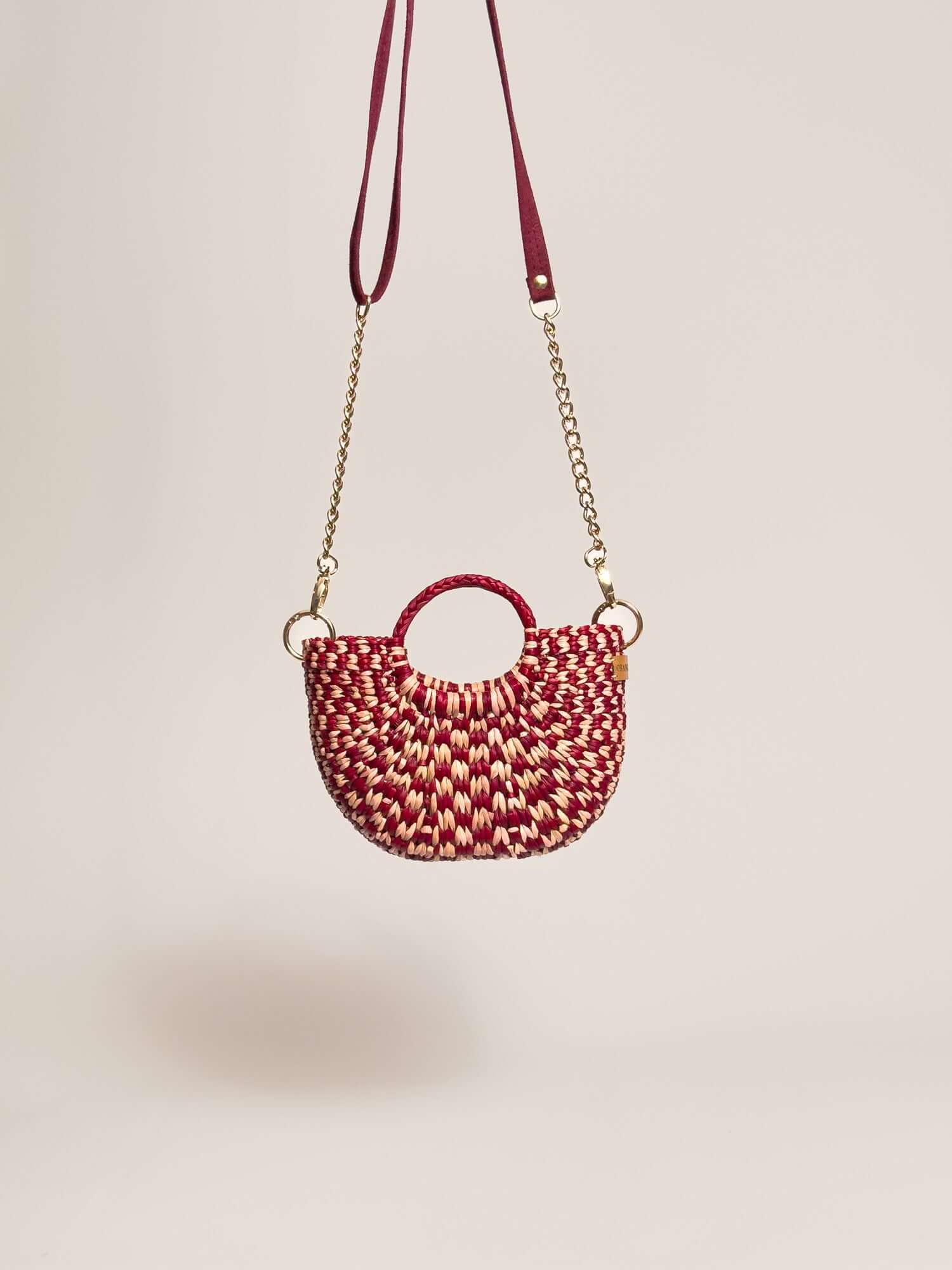 Orange Inca everyday mini bag w removalble straps | Checkered Burgundy