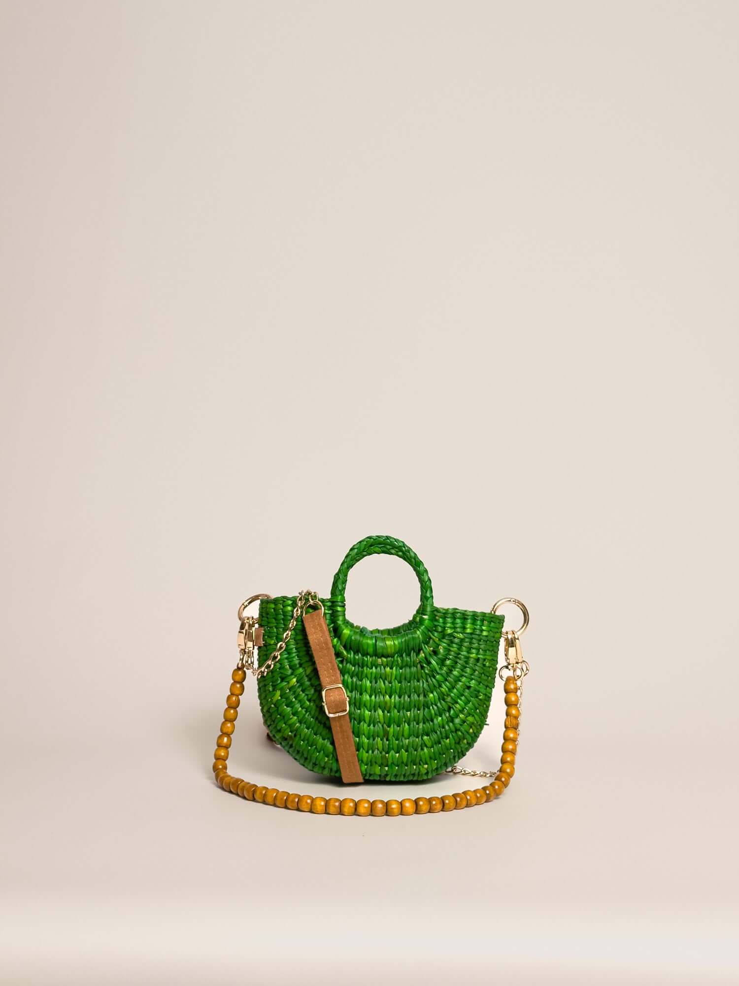 Designer straw crossbody bag by Orange Inca - summer mini purse | Emerald Green