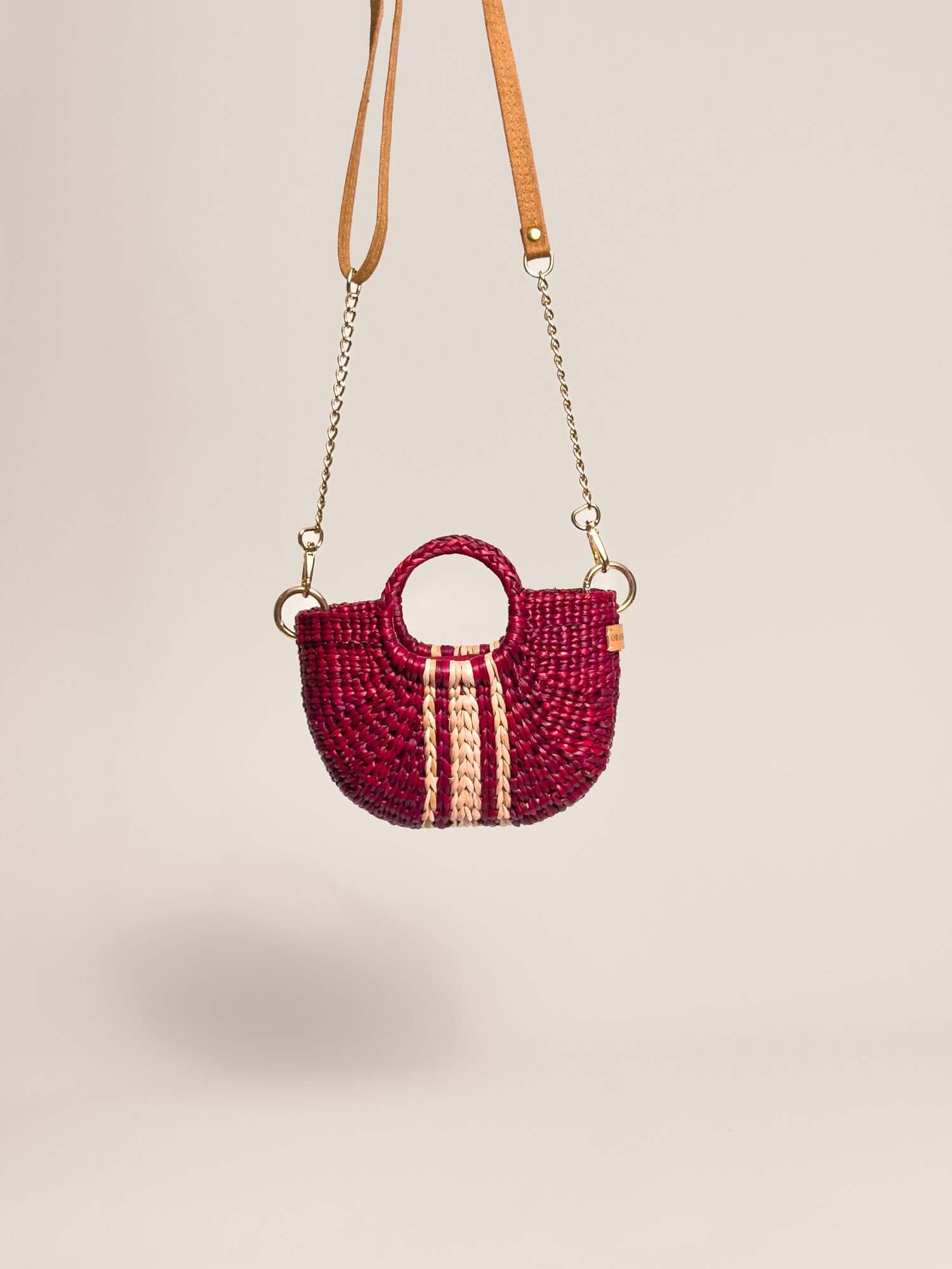 Orange Inca everyday mini bag w removalble straps | Striped Burgundy