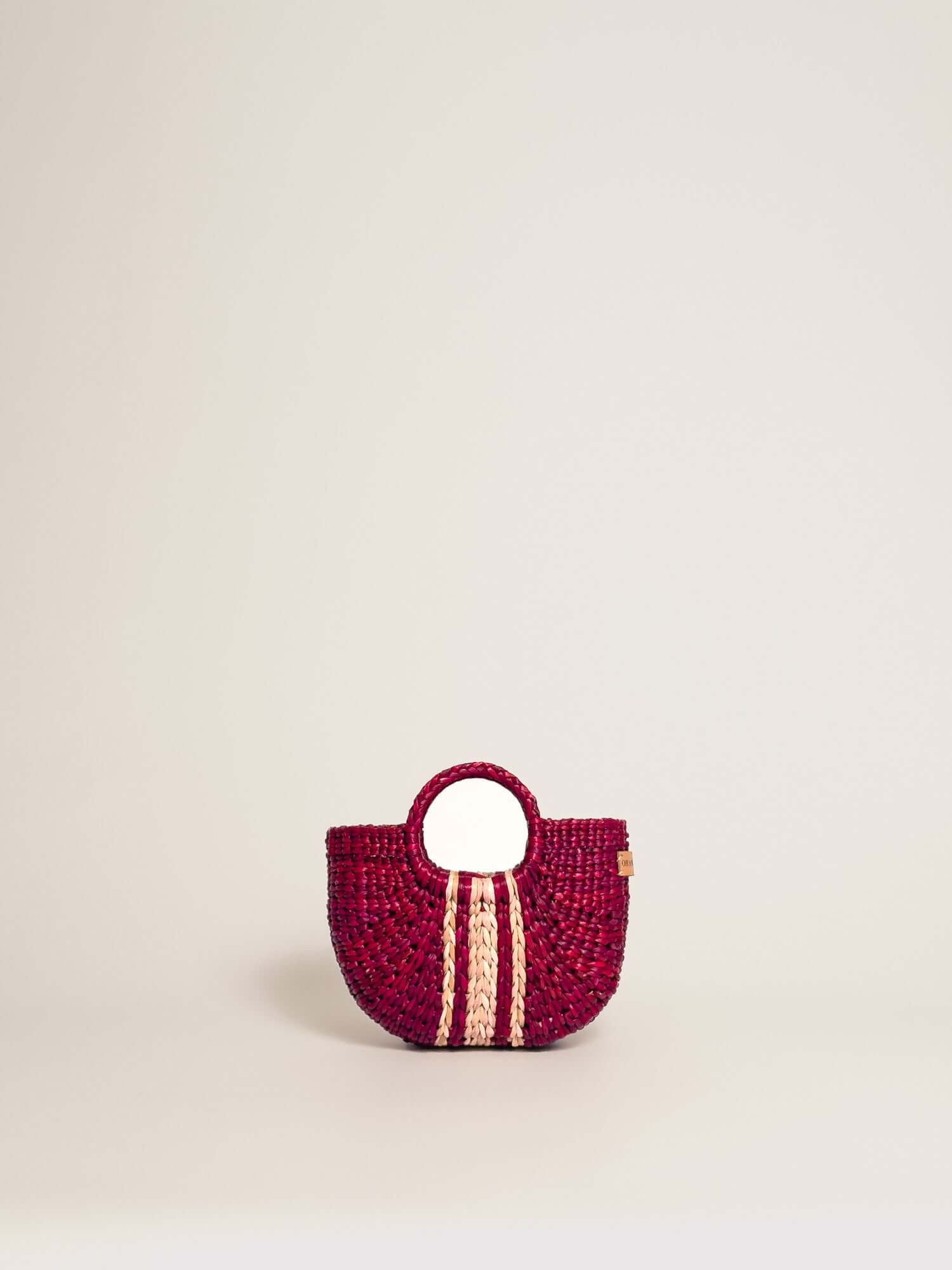 Woven mini bag - designer everyday crossbody | Striped Burgundy