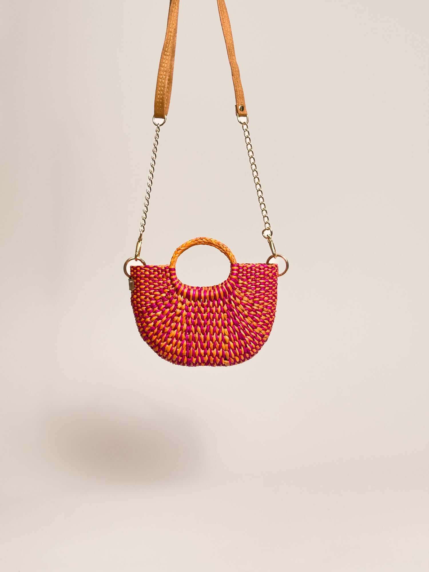 Orange Inca everyday mini bag w removalble straps | Marbled Fuchsia Yellow