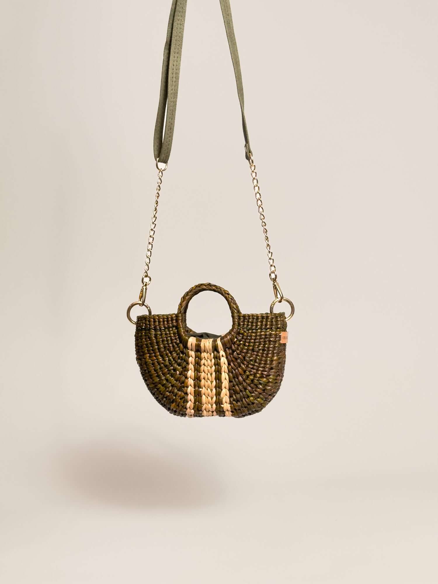 Orange Inca everyday mini bag w removalble straps | Striped Olive Green