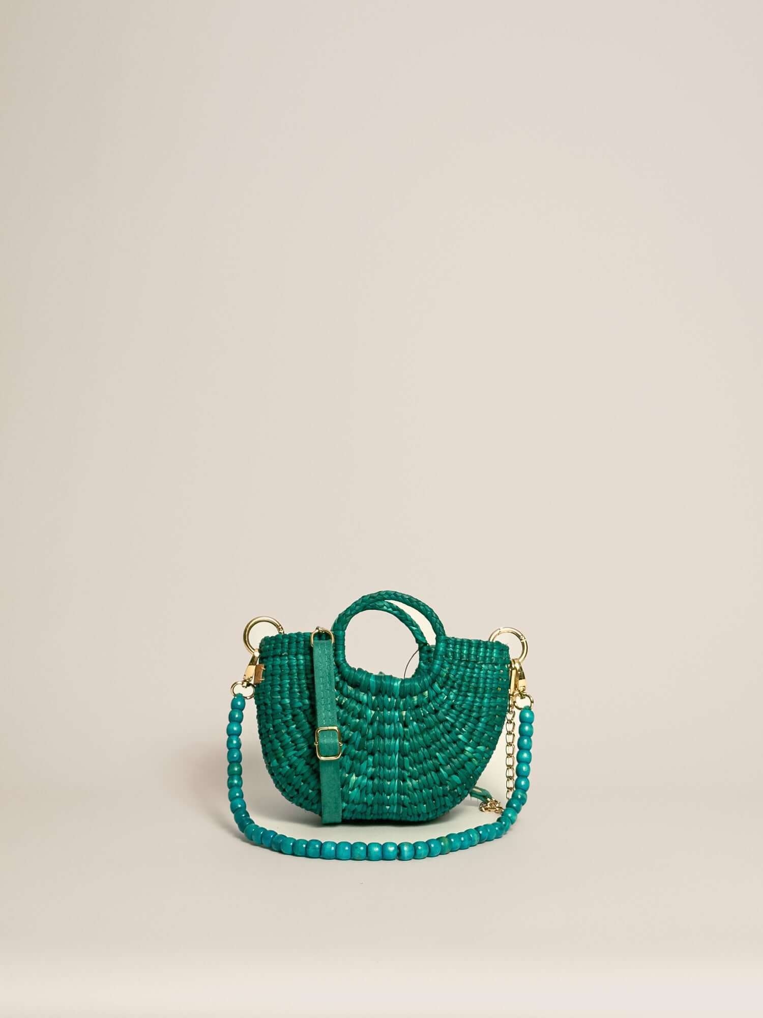 Designer straw crossbody bag by Orange Inca - summer mini purse | Turquoise