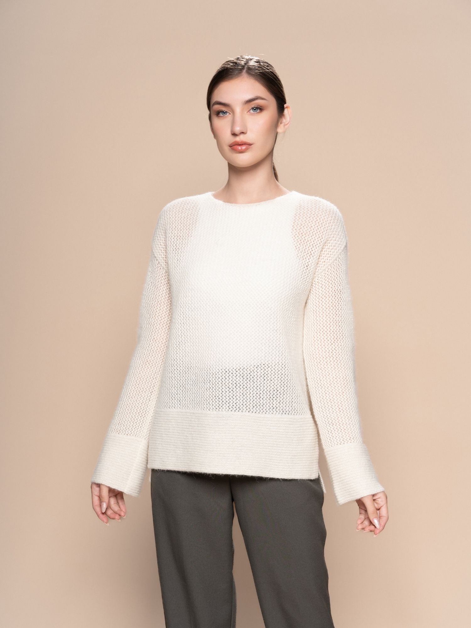 Alpaca Open Work Knit Sweater - Ivory