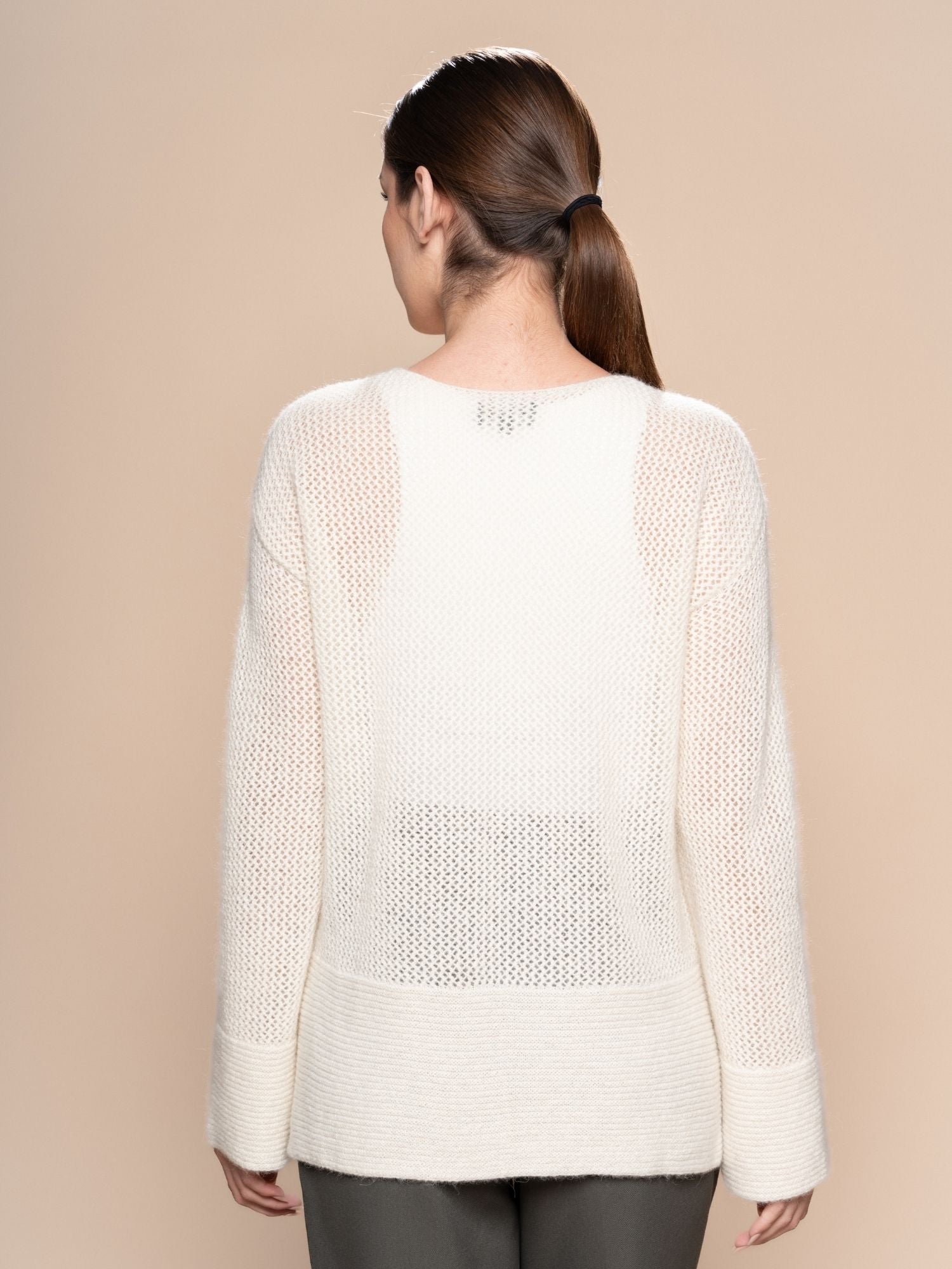 Alpaca Open Work Knit Sweater - Ivory