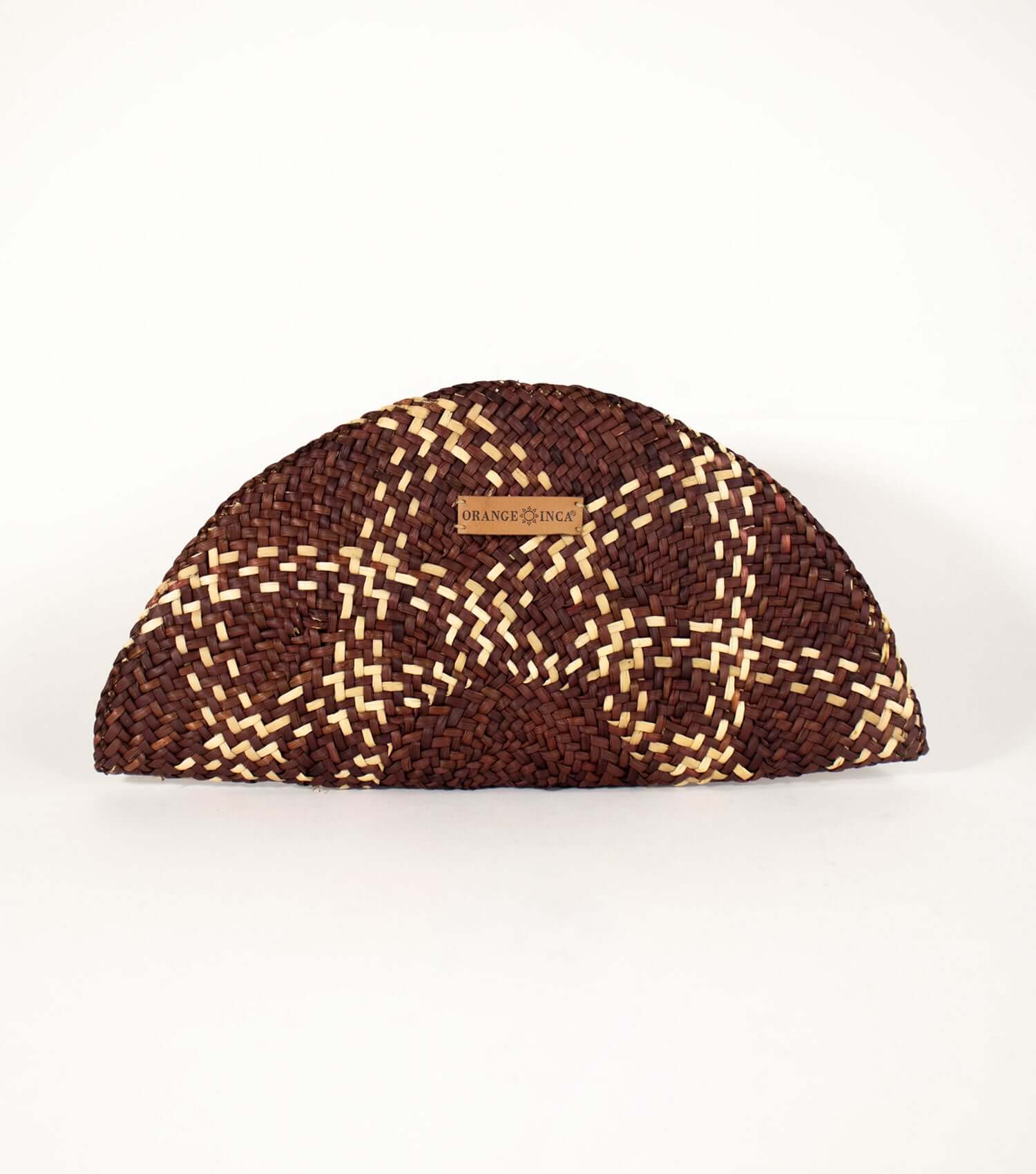 Orange Inca Flamenco Clutch - sustainable evening bag with fan design | Coffee Brown and Natural