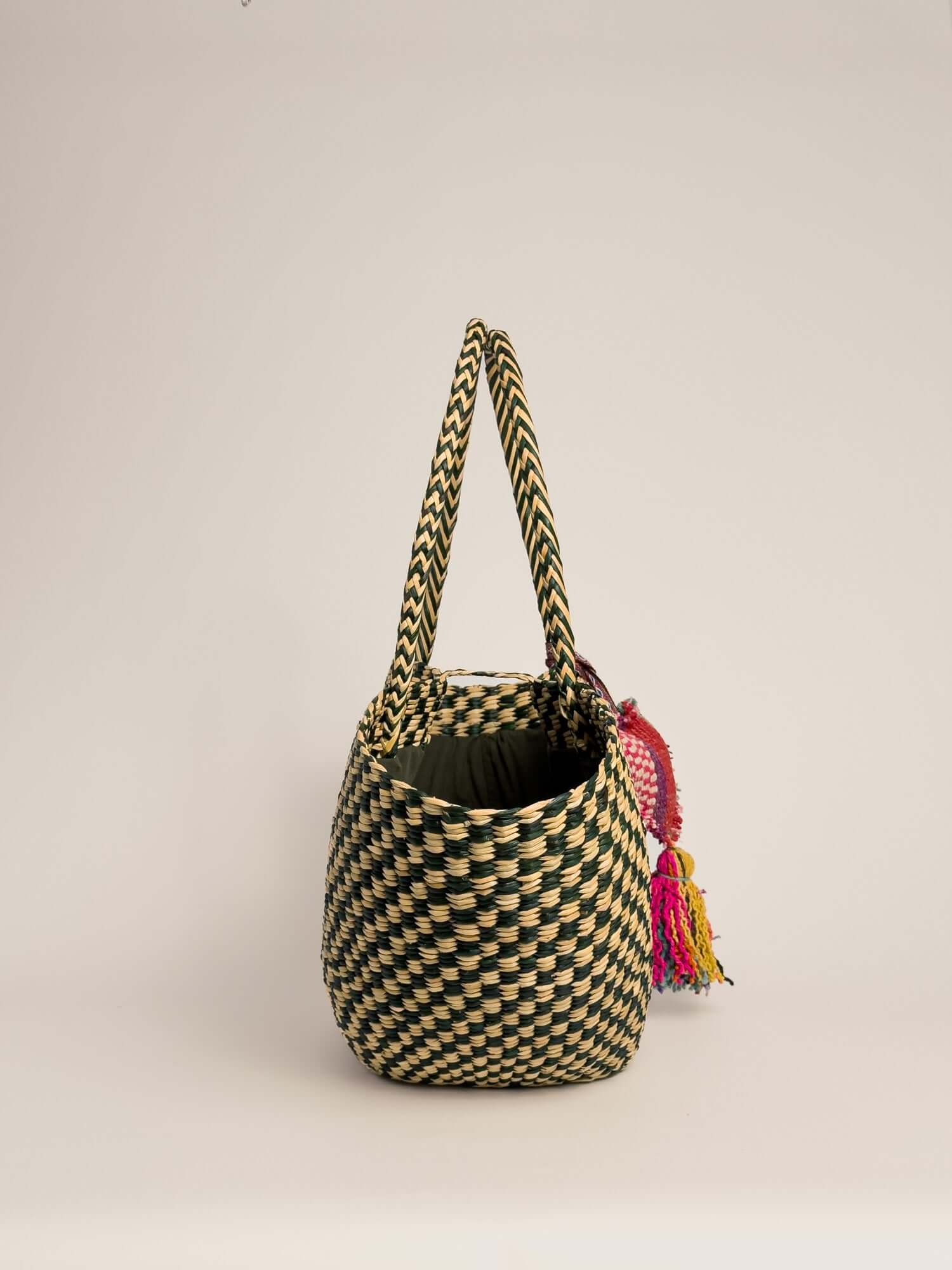 Playa Tote - Olive Green and Natural Checkered