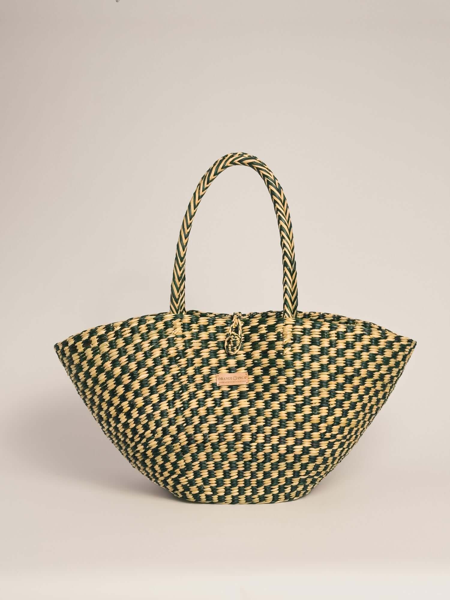 Playa Tote - Olive Green and Natural Checkered