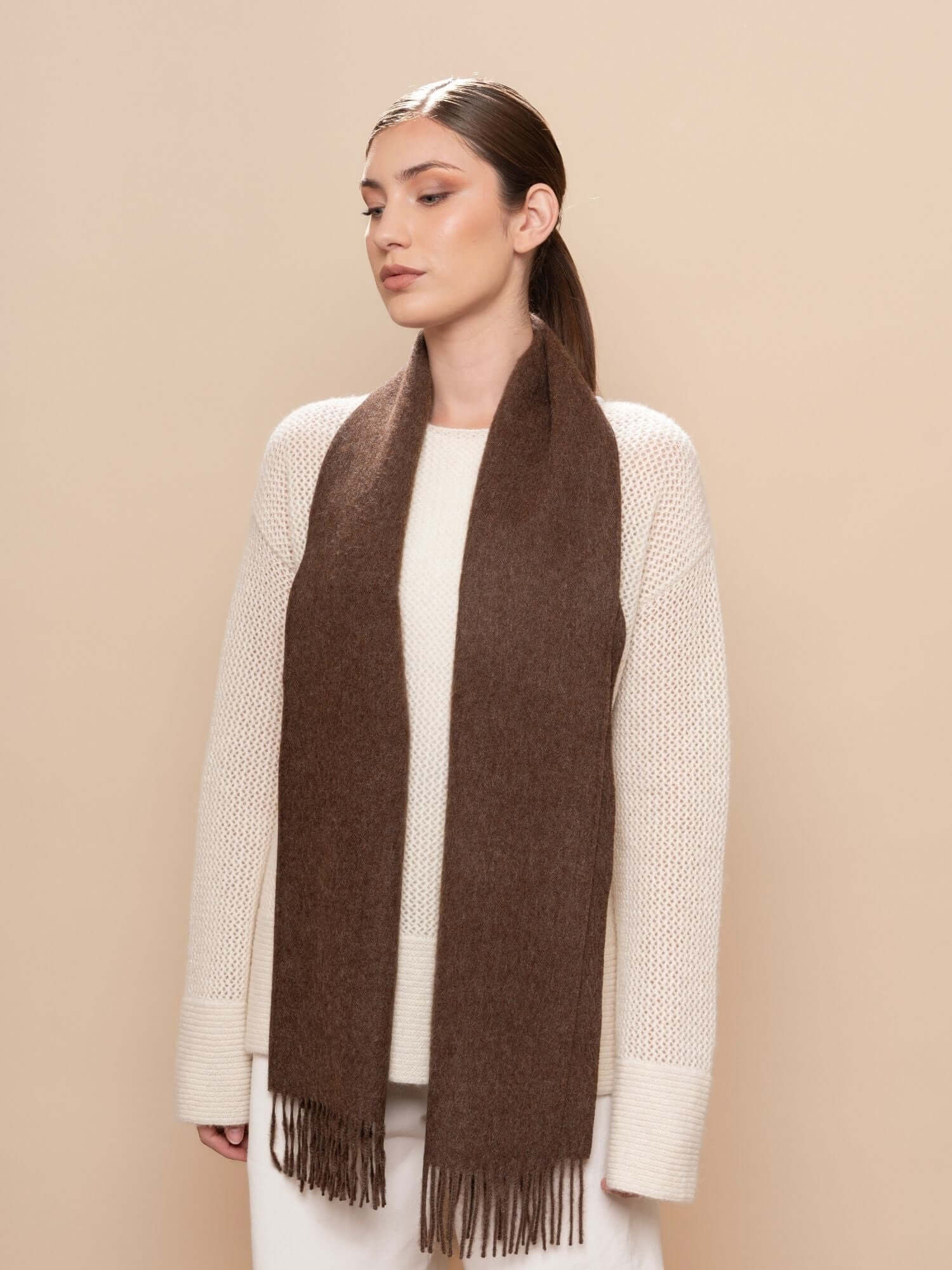 Baby alpaca scarf in Brown. The best quality and softest scarf in Australia