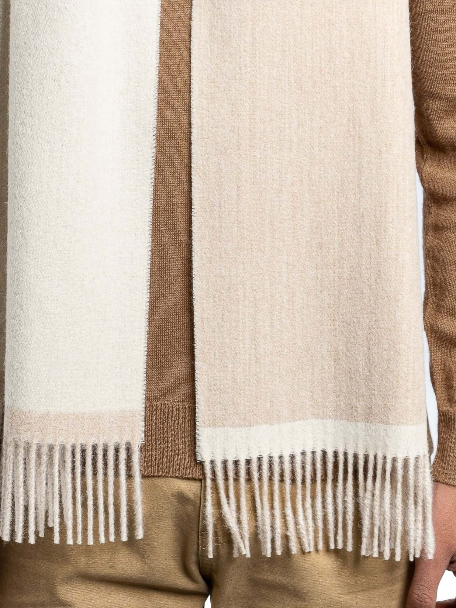 Premium and amazing reversible baby alpaca wool scarf in beige and white - luxury wrap
