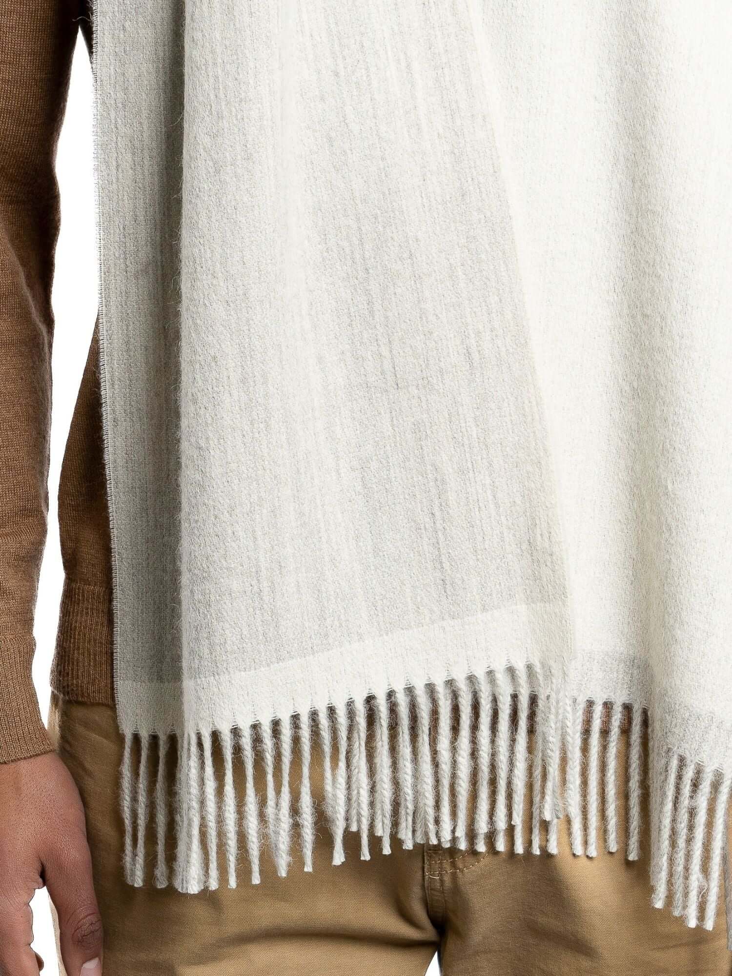 Premium and amazing reversible baby alpaca wool scarf in gray and white - luxury wrap
