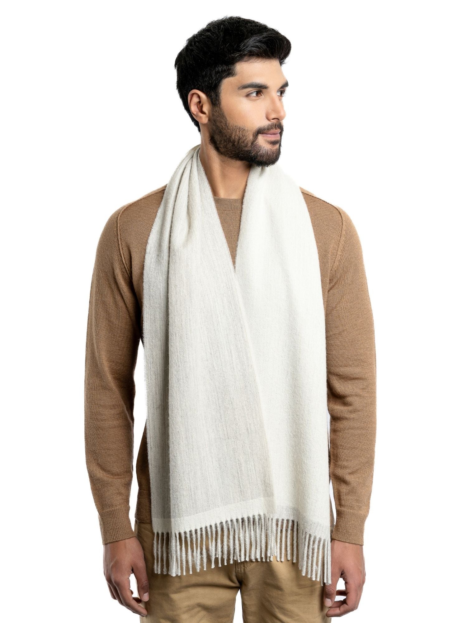 Premium wool scarf draped gray and white - best baby alpaca scarf in Australia