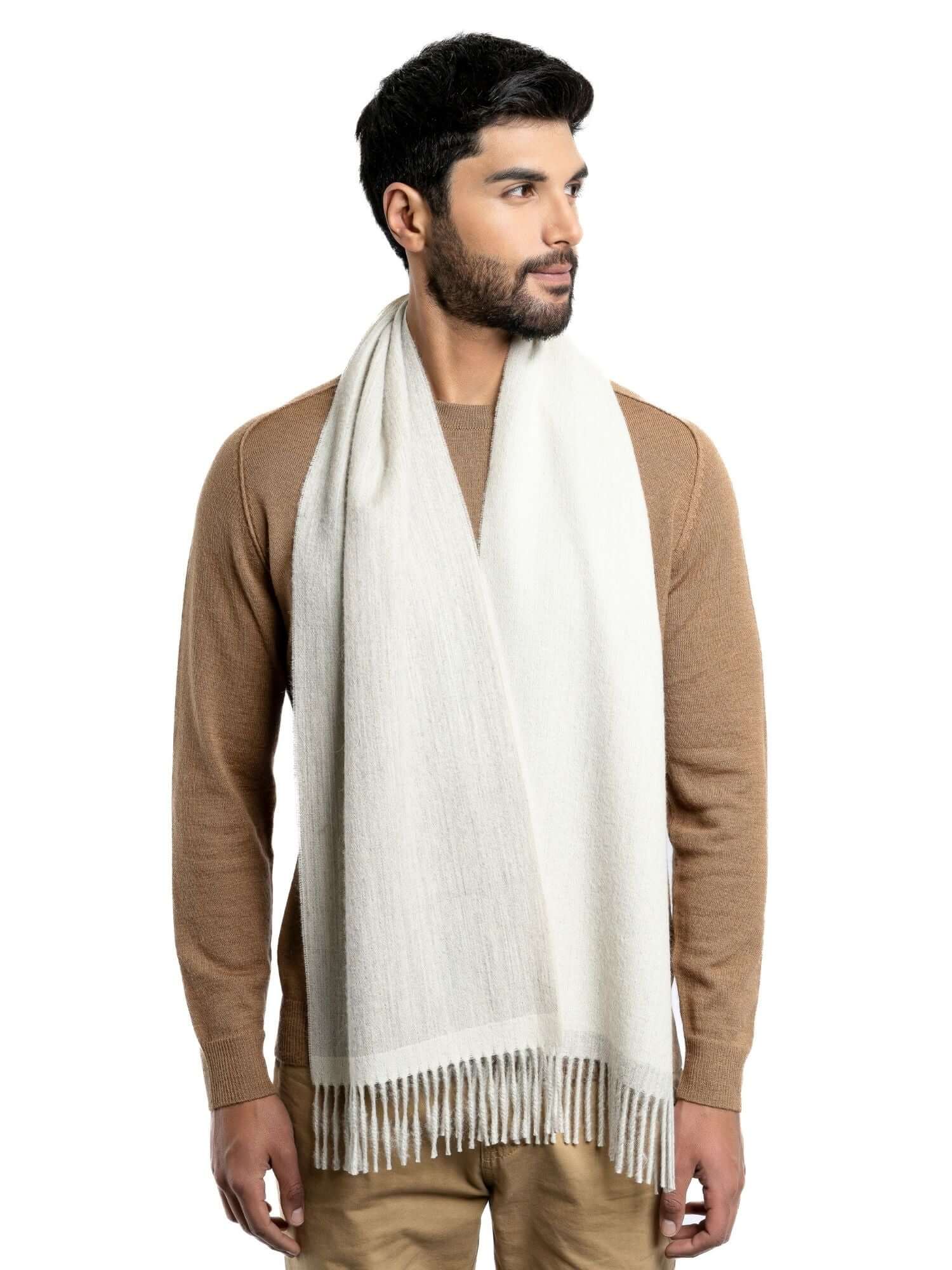Premium wool scarf draped gray and white - best baby alpaca scarf in Australia
