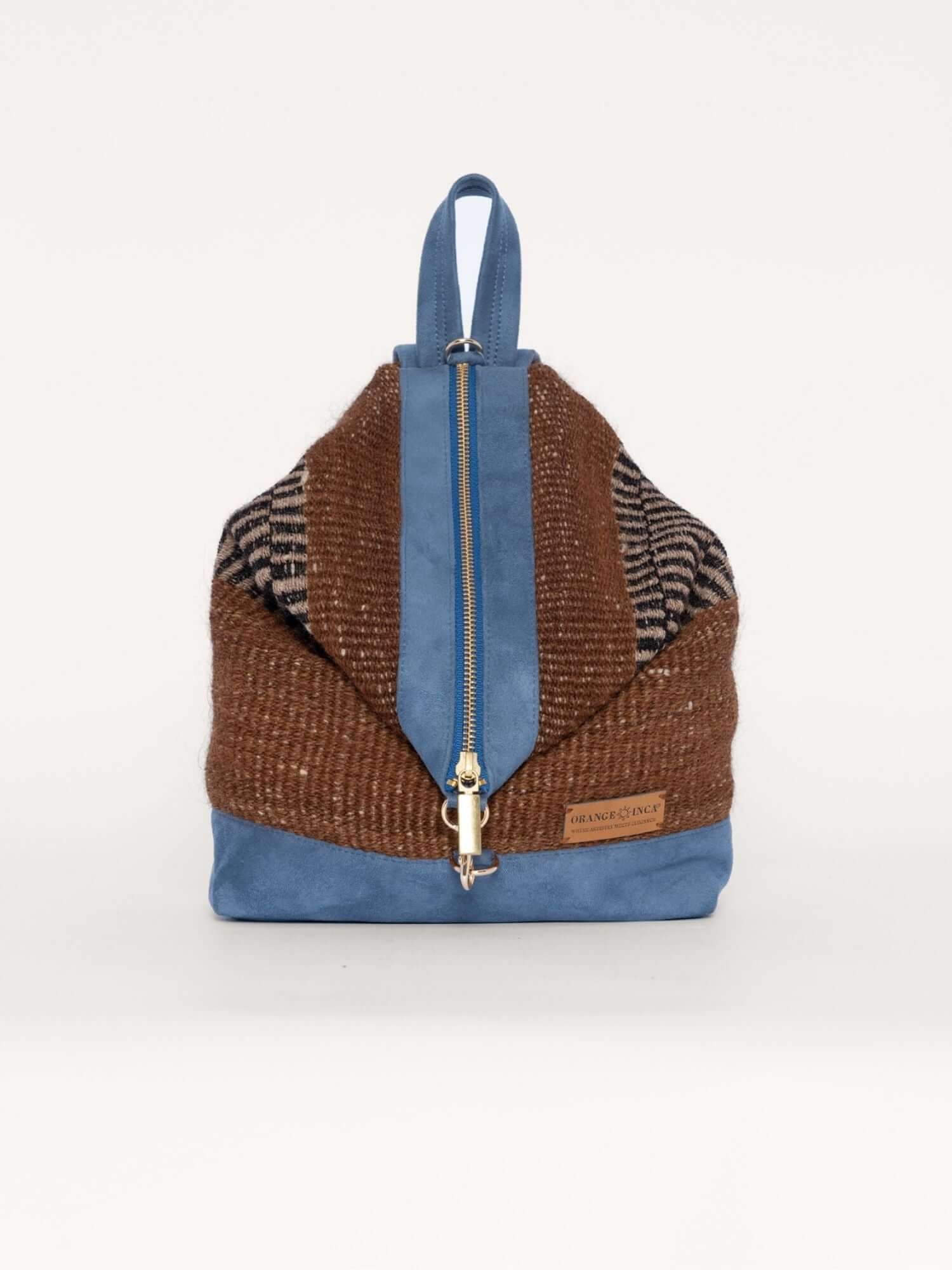 Convertible backpack with bottom zip closure – wool and suede blend with adjustable shape and artisan detail