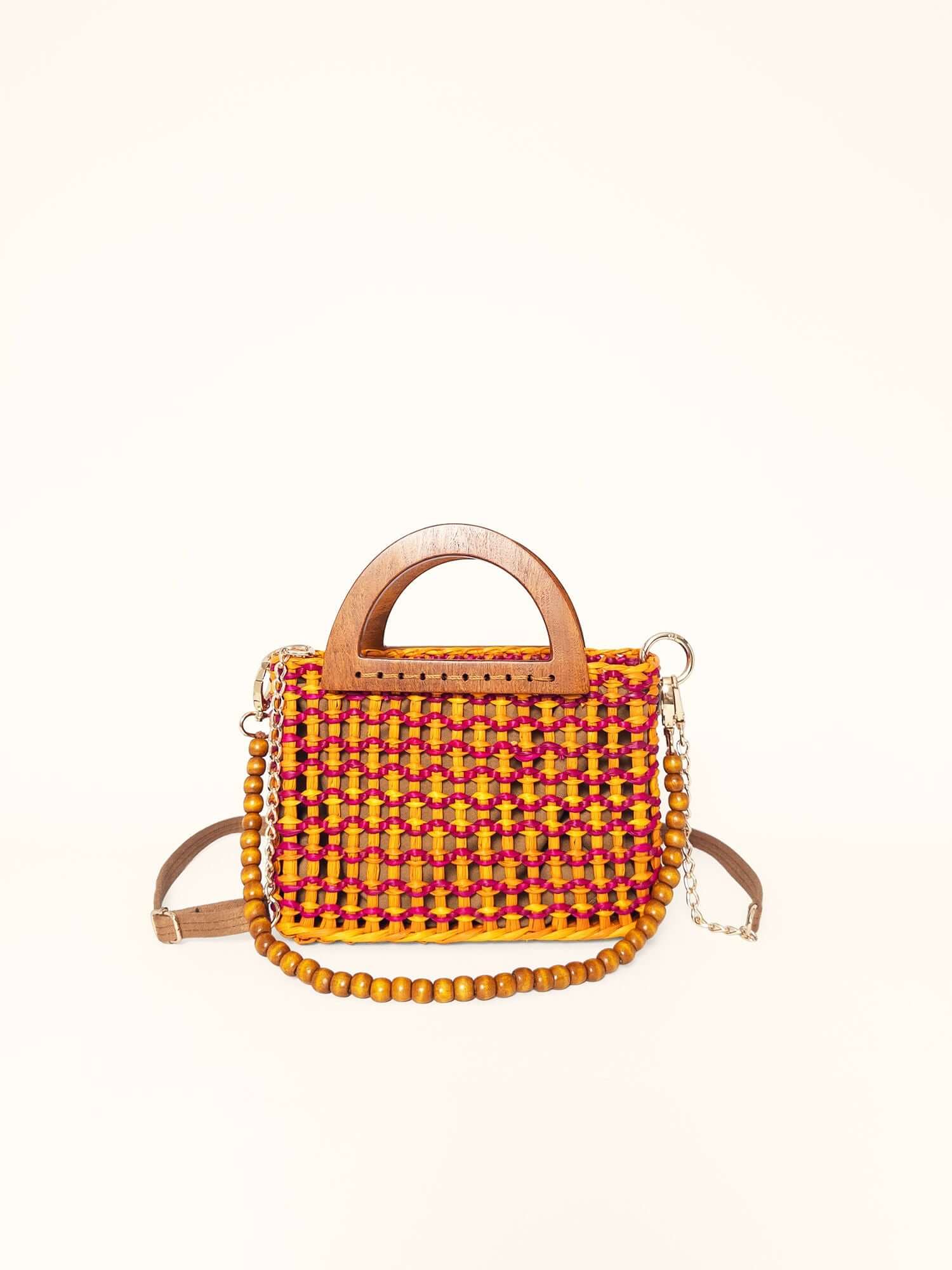 The Brigitte, Wooden Handles - Fuchsia and Yellow