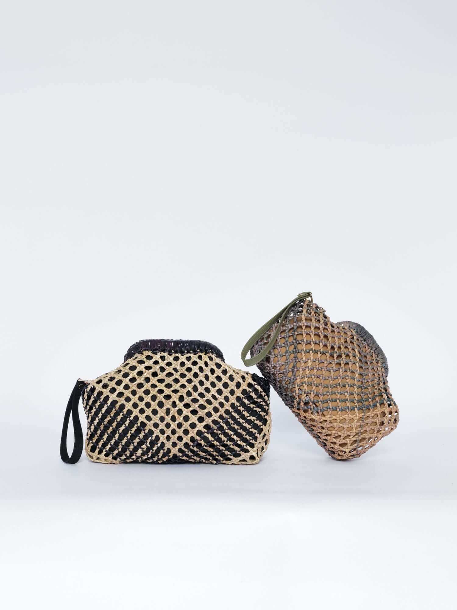 Collection of kiss lock clutch bags – handmade woven frame clutches in multiple colourways