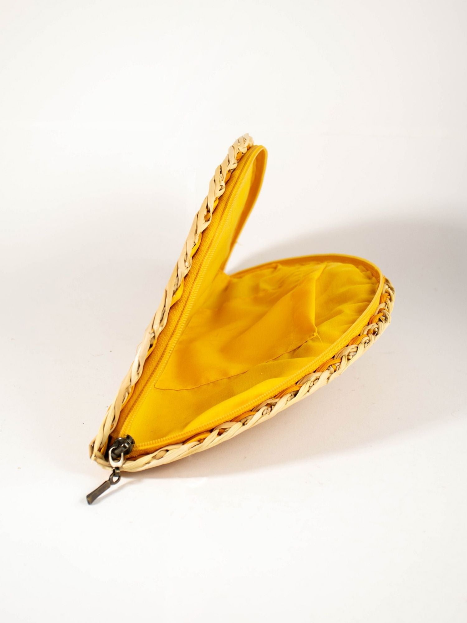 Flamenco Clutch – Natural & Yellow showing fan silhouette and zip closure | Orange Inca