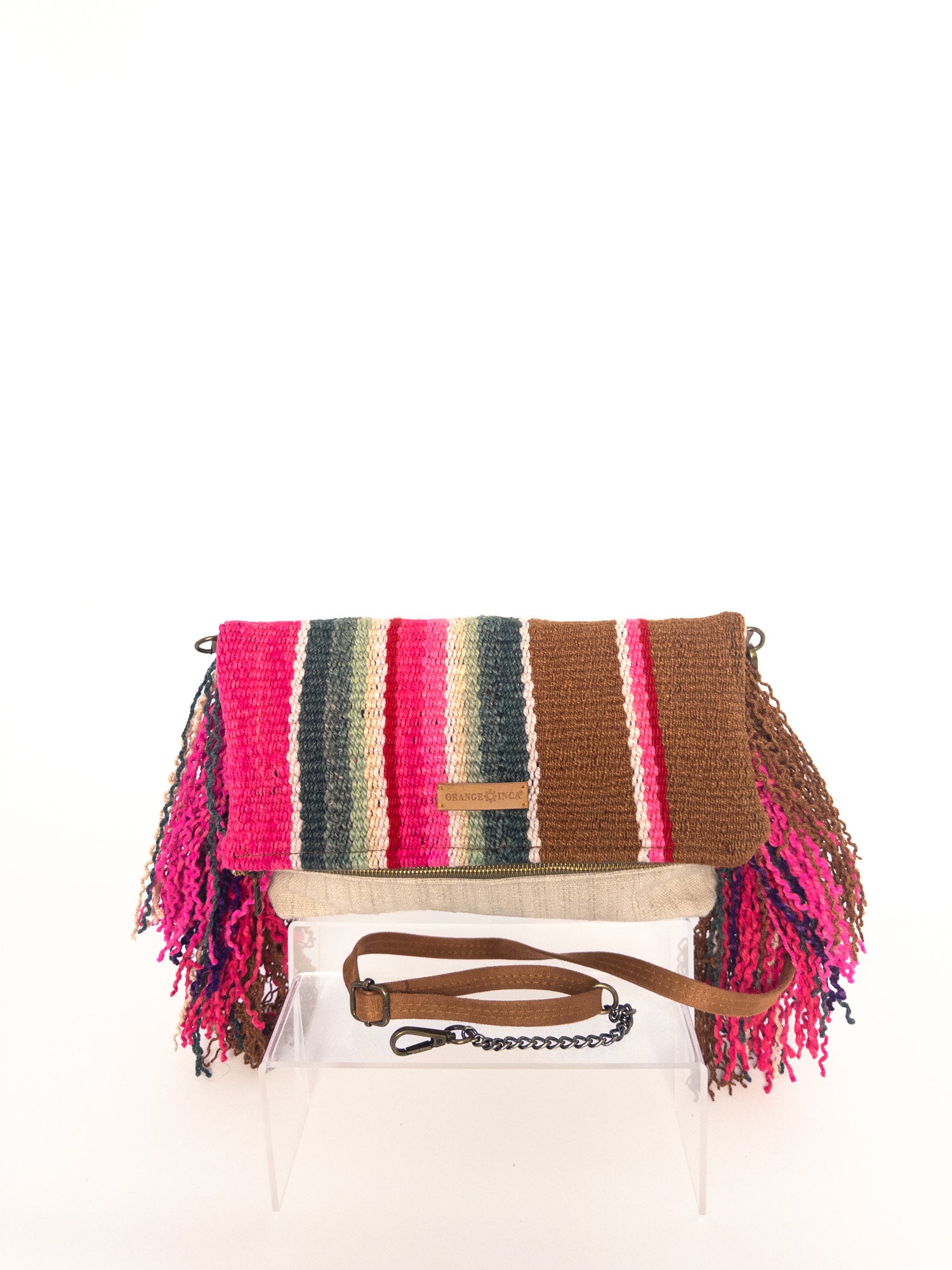 Manta Fringe Clutch - Browns, Fuchsia and Greens