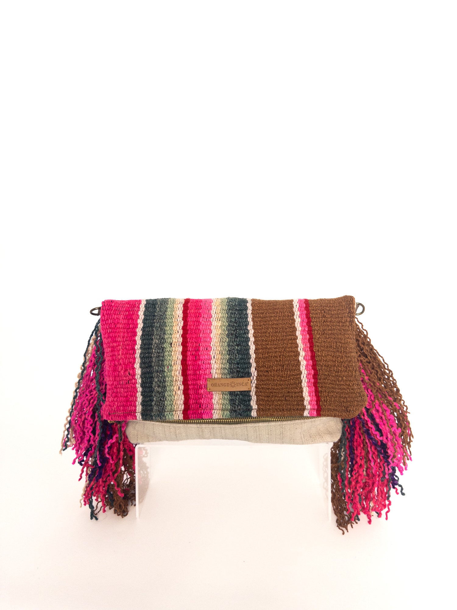 Manta Fringe Clutch - Browns, Fuchsia and Greens