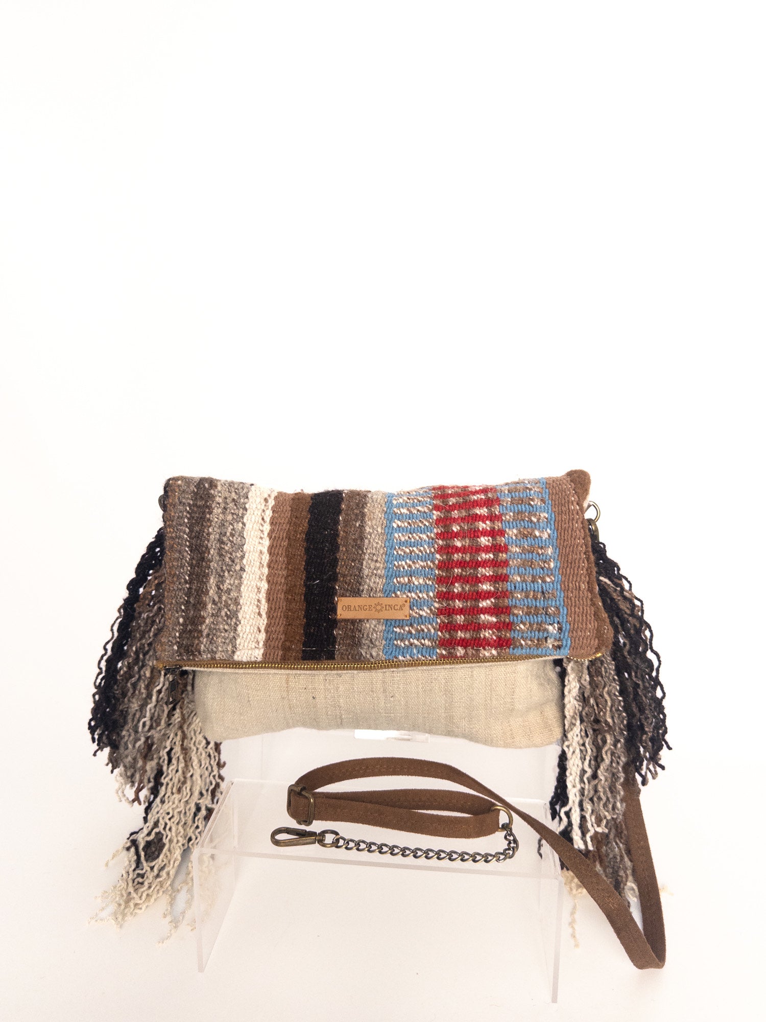 Manta Fringe Clutch - Brown, Blue and Red